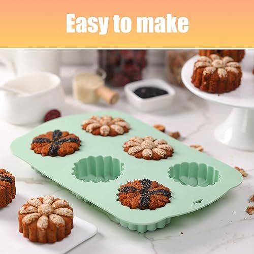Miniatura 3 de QELEG Paquete de 2 moldes de silicona para tartas de flores, sartenes antiadherentes para hornear con girasoles para caramelos, mousse, gelatina,