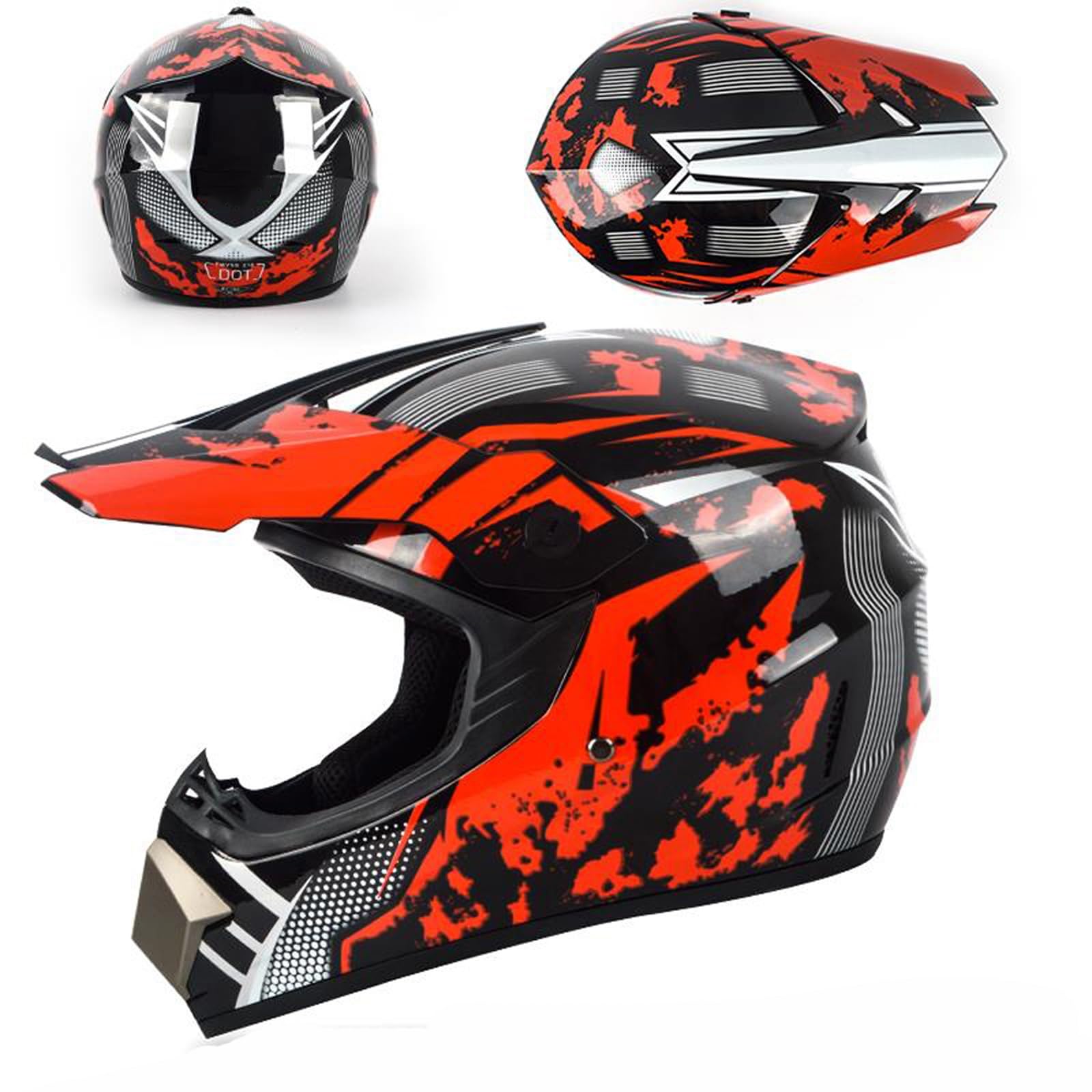 Set Casco Motocross con Guanti/Occhiali/Maschera/Rete Moto Elastica, Nero e Rosso, Kit Casco Moto Cross Unisex Adulto Downhill Offroad Enduro Caschi Moto Sportivi con Fodera Rimovibile