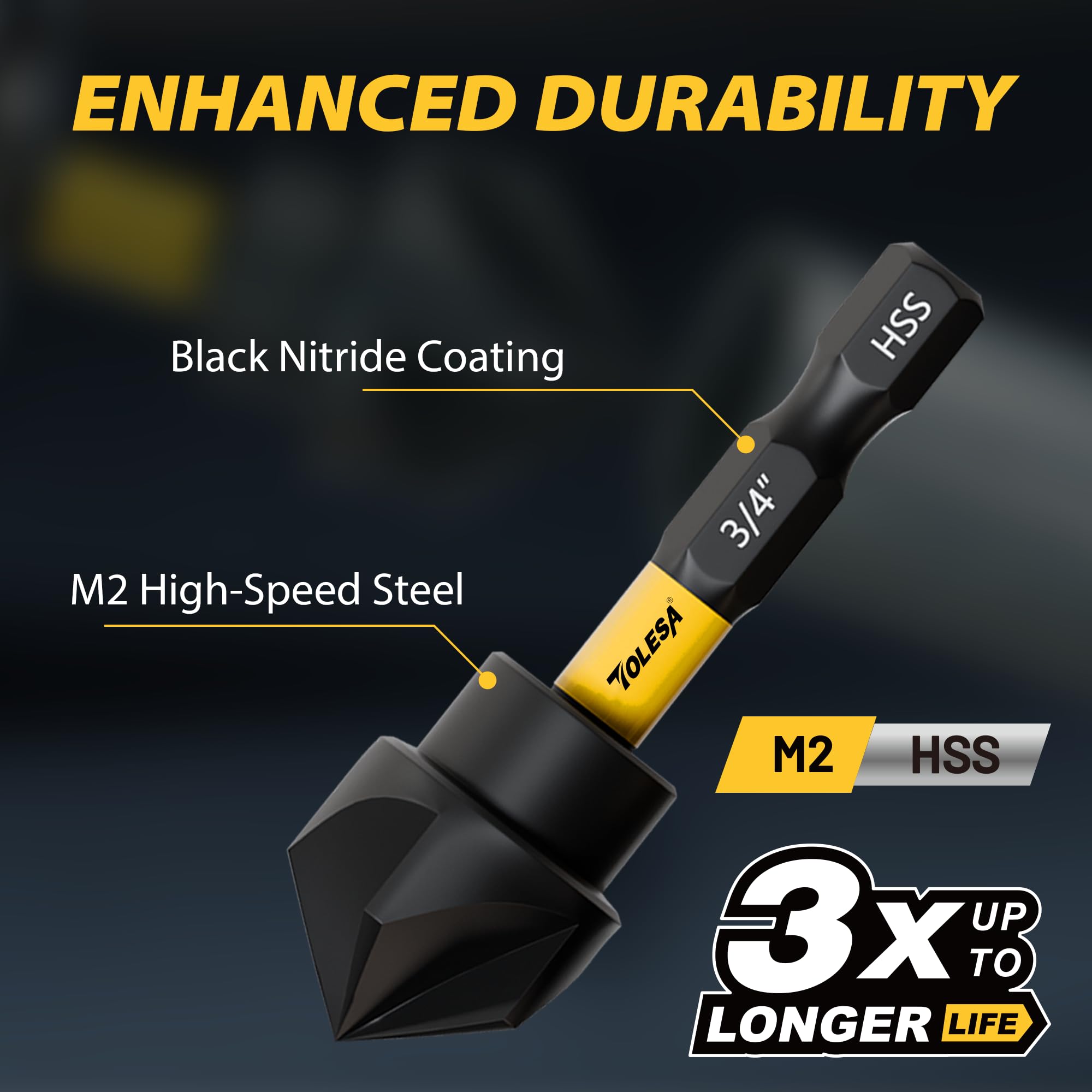 TOLESA 5PCS Countersink Drill Bit Set including 82 Degree 5 Flutes Design - Image 2