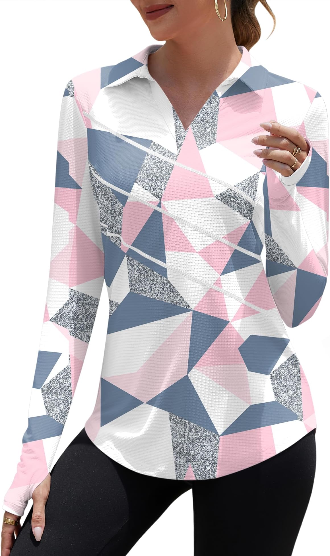 Loovoo Women Athletic Golf Polo Shirts Long Sleeves V Neck Running Hiking Quick Dry Trendy 2025 Pullover Workout Tops