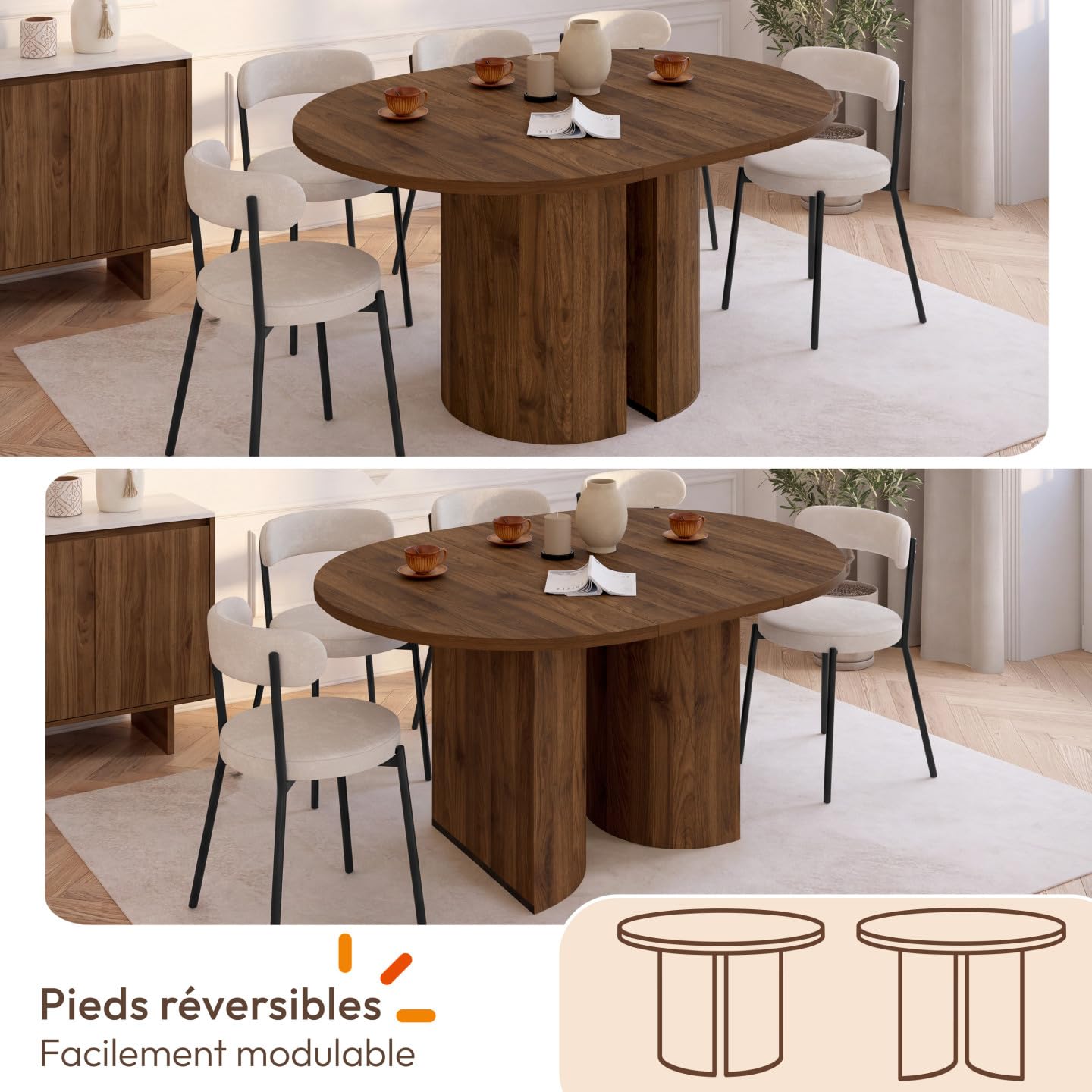 IDMarket - Tavolo da pranzo allungabile Michelle Noce 110-150 cm