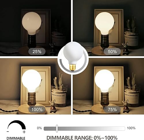 Miniatura 2 de Leools Bombilla LED G25G80 regulable sin parpadeo blanco mate 6 W blanco suave 3000 K CRI95 600 LM, equivalente a 60 W, bombilla LED Edison Globe
