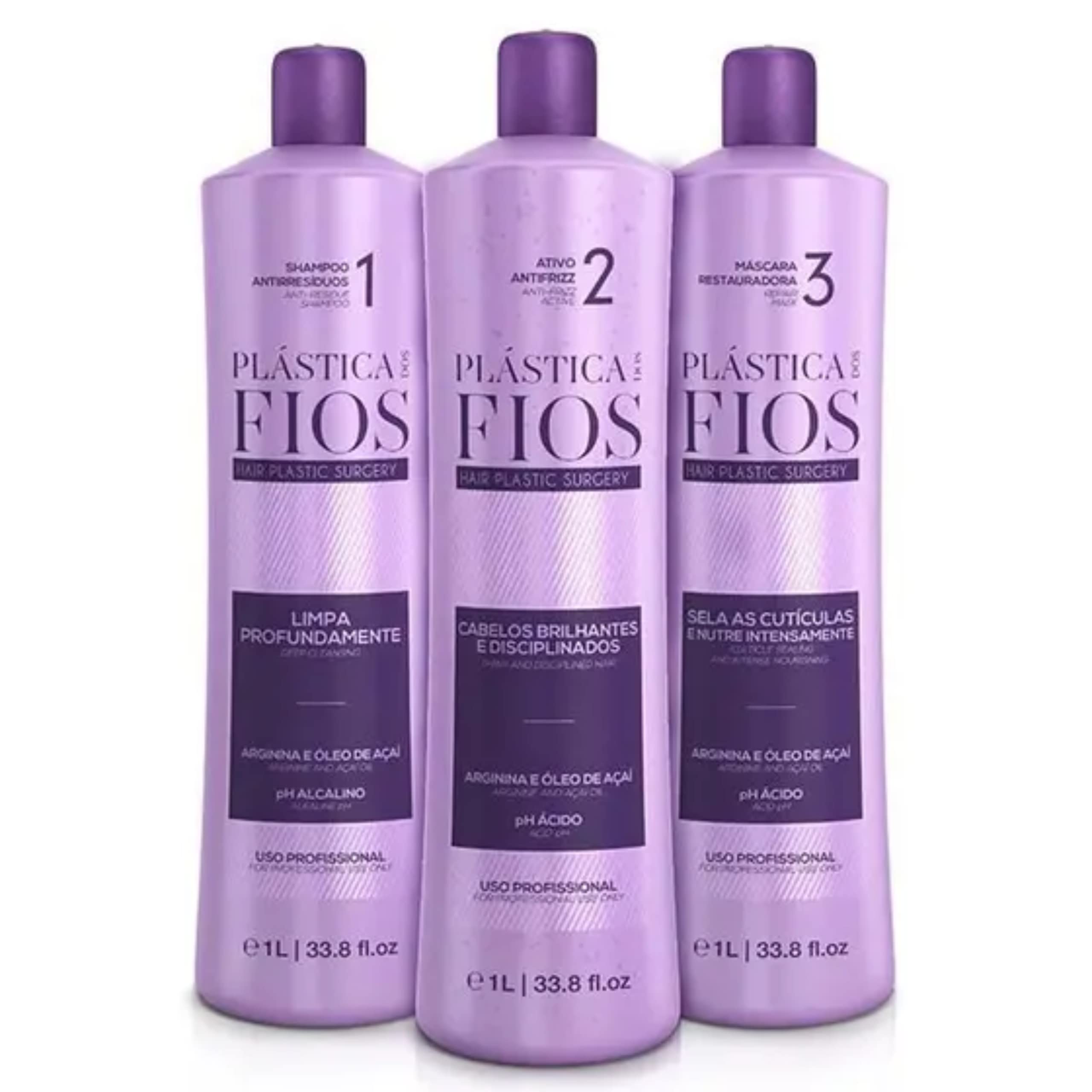 CADIVEU Plastica Dos Fios Selagem Termica Kit (3x1000ml) - Brazilian Keratin Hair Botox - Brush - Relaxer - Unisex - Keratin-based - Curly, Coily, Wavy, Dry, Damaged Hair
