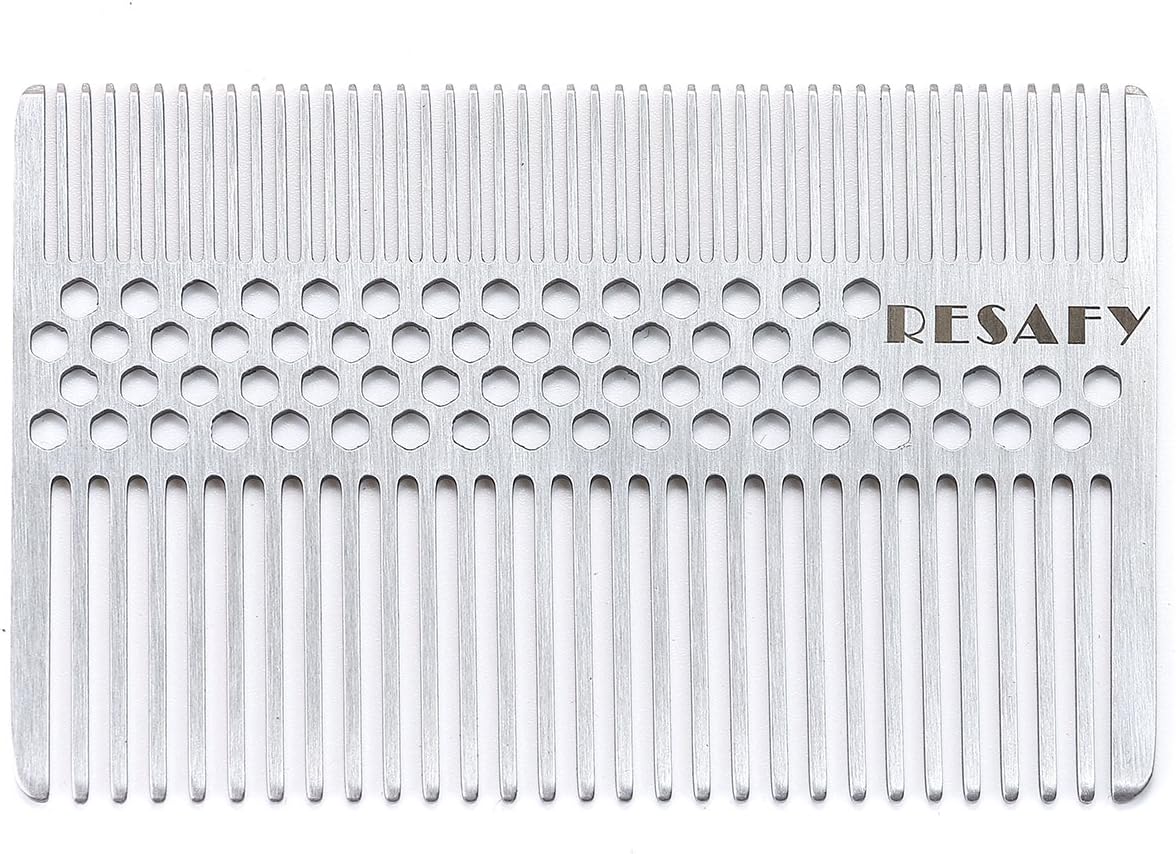 Resafy Stainless Steel Fine-tooth Anti-static Pocket & Travel Men Wallet Comb, Dandruff & Beard Credit Cart Size Comb EDC for Thinner Hair Beard & Mustache