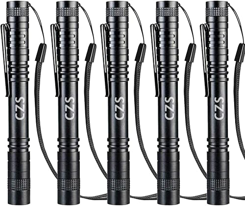 Miniatura 7 de CZS Linterna LED de 1000 lúmenes, funciona con batería, bolígrafo de mano, linterna de bolsillo alimentado por 2 pilas AAA, 5 unidades (batería no