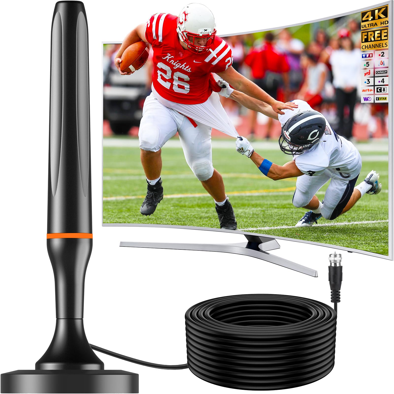 Antenna TV interna TNT HD, 2025 Più recente Antenna TV Interiore, Ricezione Lunga a 360° con Base Magnetica, Compatibile con Portatile 4K 1080P e Tutti I TV