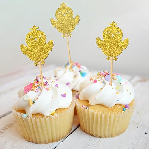 Miniatura 7 de MonMon & Craft Decoración de cupcakes de pollitos de animales de granja, baby shower, letrero de cumpleaños para niños, decoración de cupcakes de