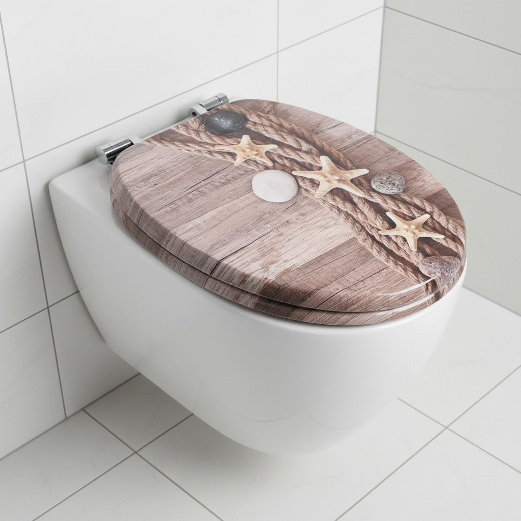 SINOBATH Asiento de inodoro negro mate con descenso automático, tapa de inodoro en forma de O de MDF estable, tapa de inodoro con bisagras de acero inoxidable, cierre suave y silencioso