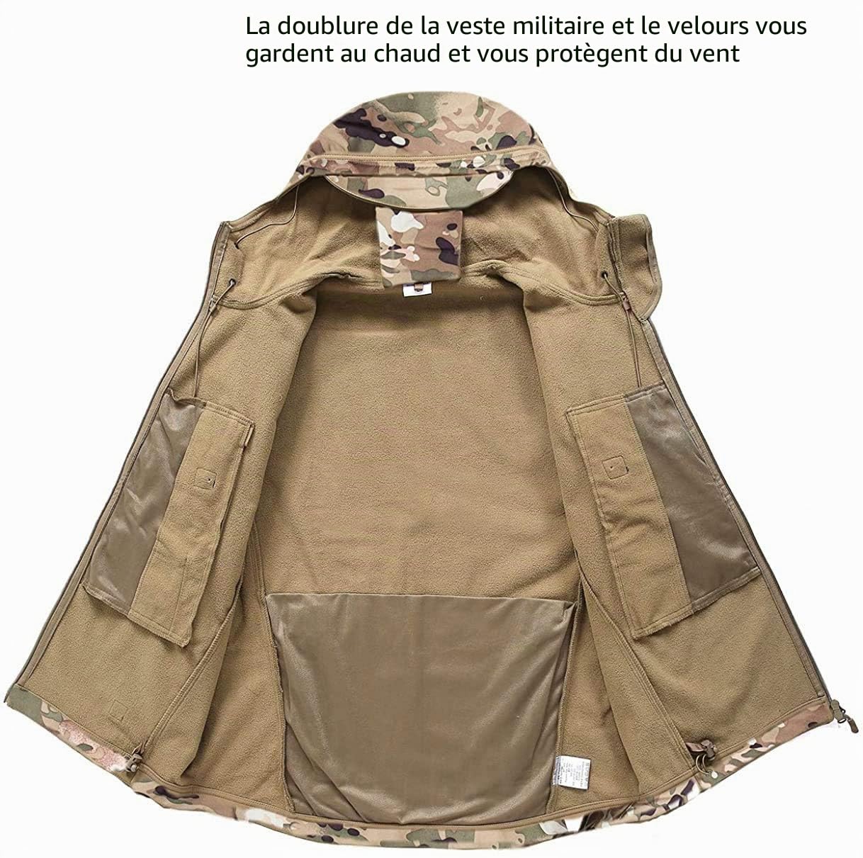 LiliChan Veste Tactique Soft Shell Militaire pour Hommes Sports de Plein air Armée de Chasse Manteau Imperméable