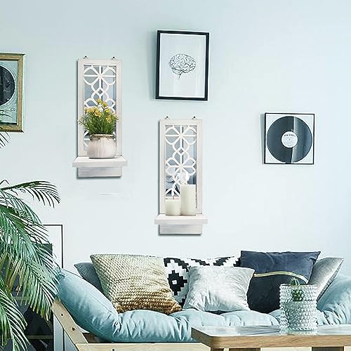 Miniatura 4 de Juego de 2 candelabros de pared grandes, decoración rústica de granja, arte de pared para el hogar, espejo flotante, decoración de pared blanca para