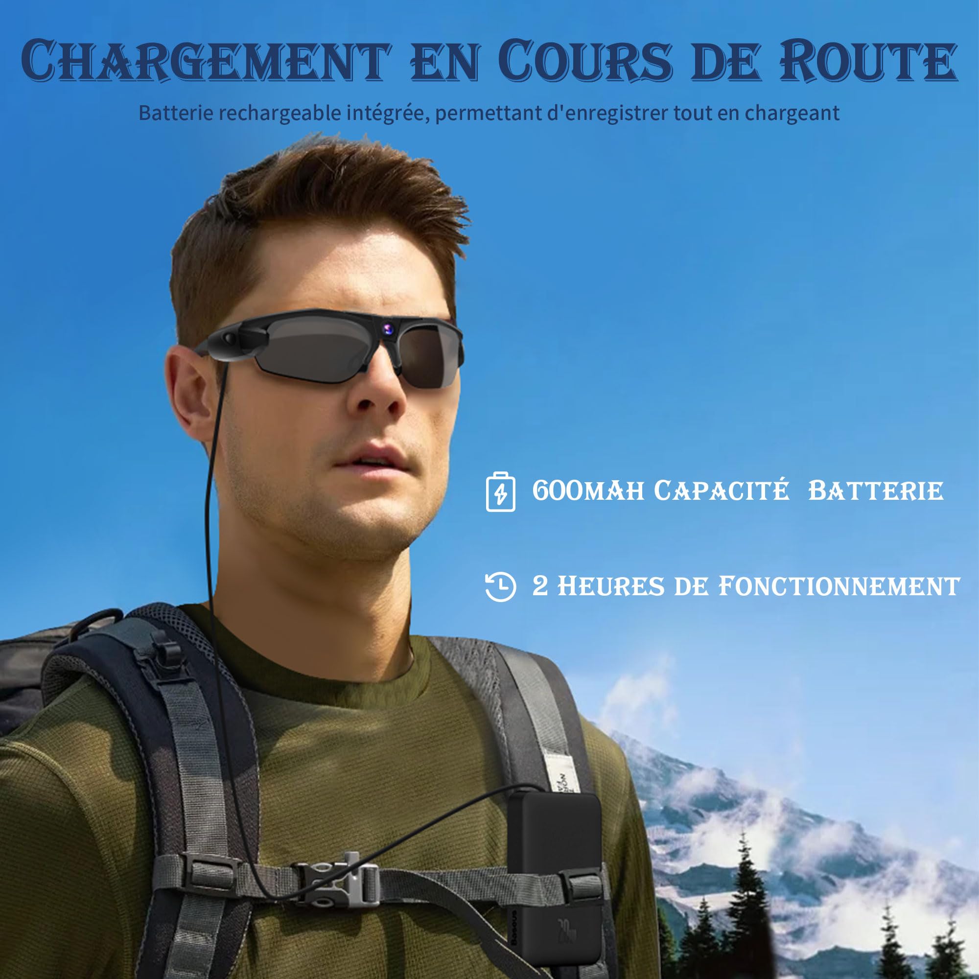 UYIKOO Camera Espion WiFi, Mini Lunettes de Soleil Caméra Cachee 1080P HD, Video Caméra Sport sans Fil Visualisation et Enregistrement de Vidéos par APP avec Protection UV
