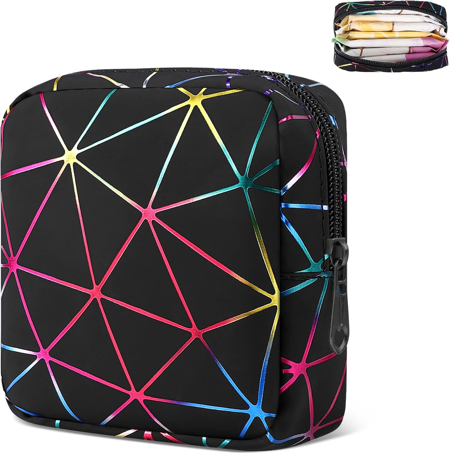 Sanitary Napkin Storage Bag, Leather Portable Period Bag for Girls Women, Sanitary Napkin Period Pad Pouch Tampon Holder for Purse, Small Make Up Bags(Colorful Black) Sanitary Napkin Storage Bag, Leather Portable Period Bag for Girls Women, Sanitary Napkin Period Pad Pouch Tampon Holder for Purse, Small Make Up Bags(Colorful Black)