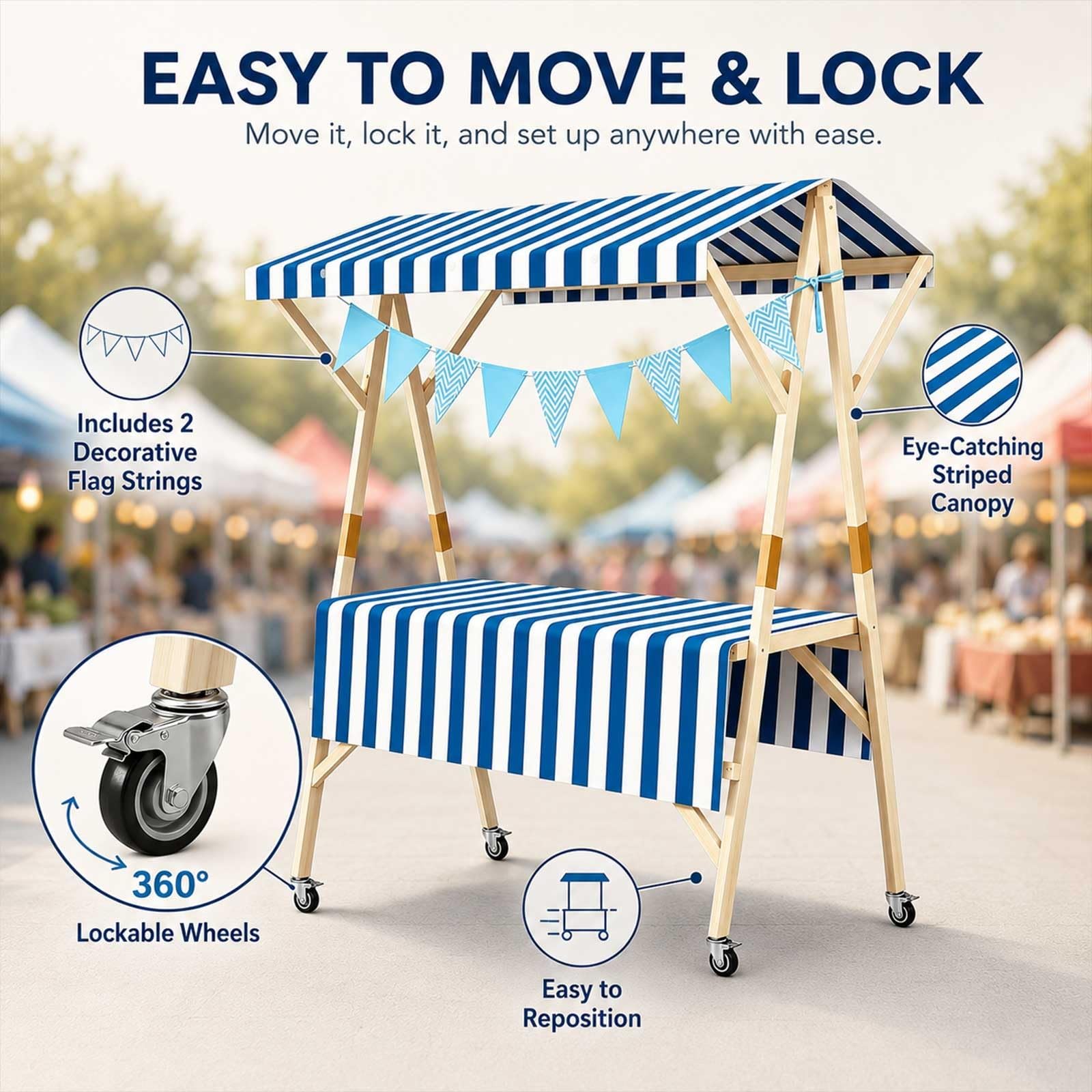 Imbissstand Auf Rädern, Kreative Marktwagen Aus Holz, Mobiler Verkaufswagen Mit Vordach, Marktstand Für Outdoor Street Food, Bauernmarkt, Messe, Handwerk, Snacks Und Süßwaren(Green,47.2in/120cm)