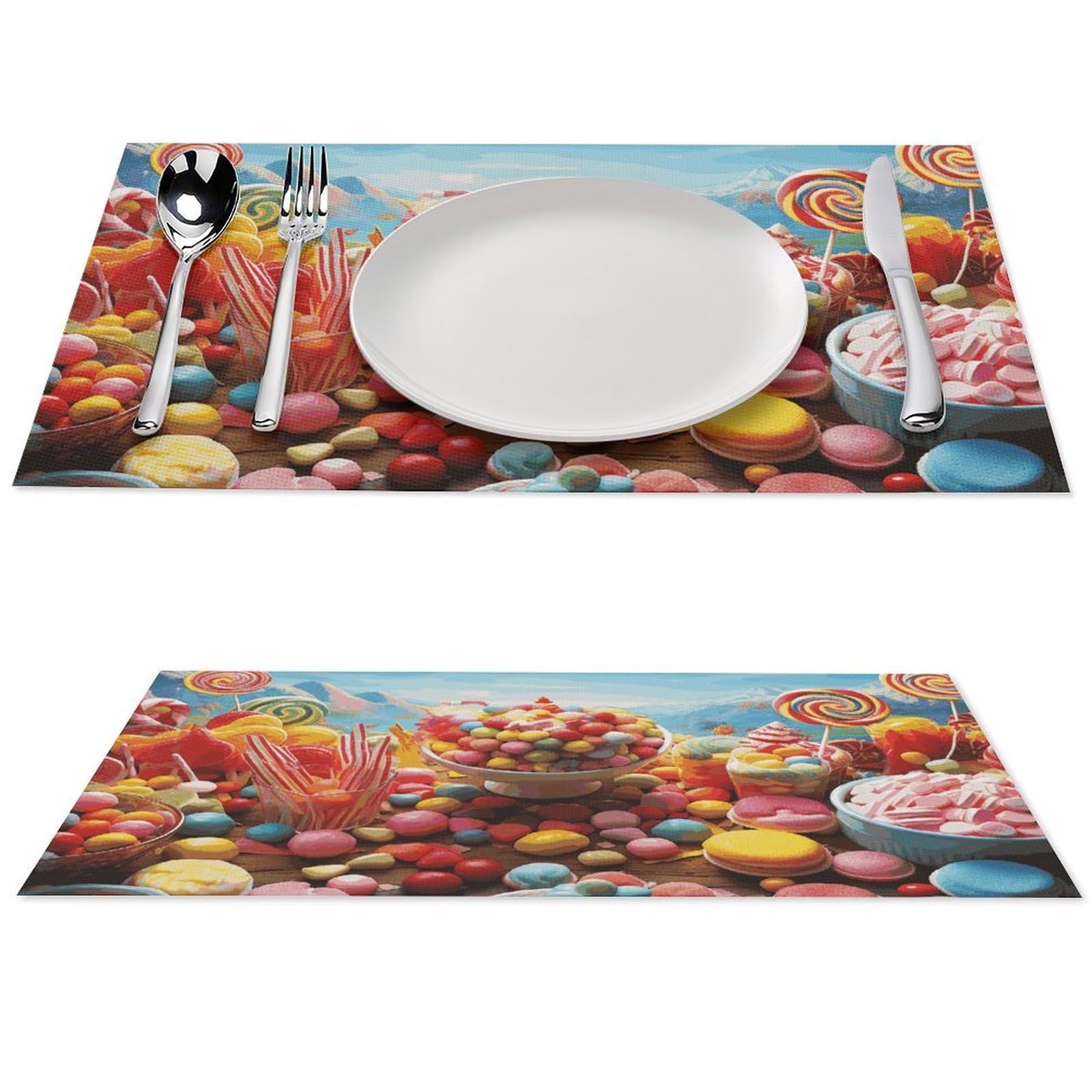 2 PCS Placemats Set PVC Vinyl Woven Table Mats Heat-Resistant Farmhouse Place Mat Non-Slip Washable Candy Poster Woven Placemats for Dining Table Kitchen Weddings Party Decor