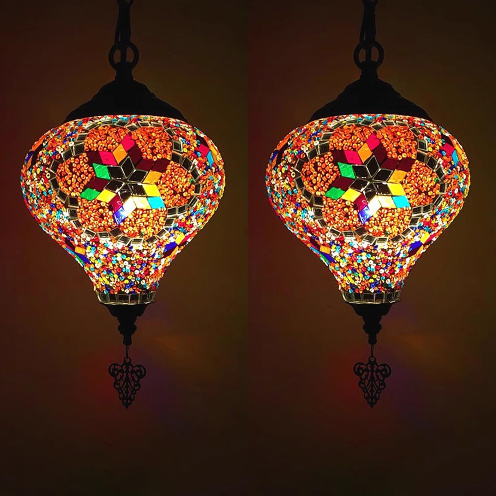 BOTOWI Turkish Mosaic Lamp W7H12 Inch Moroccan Globe Pendant Light 2 Pcs Handmade Hanging Ceiling Lamp Mediterranean Decor for Living Room Bedroom,Gold