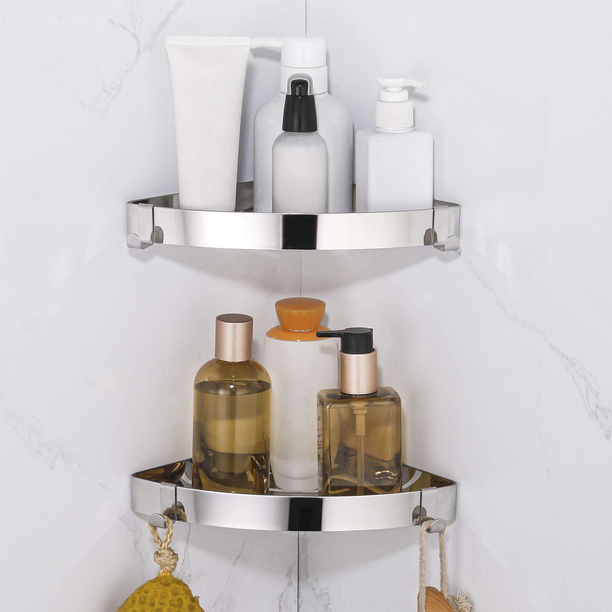 SWOYYU Estanteria Baño Sin Taladro Estante Ducha Esquina Acero Inoxidable Estantería Baño Organizador Ducha 2 Piezas Plata