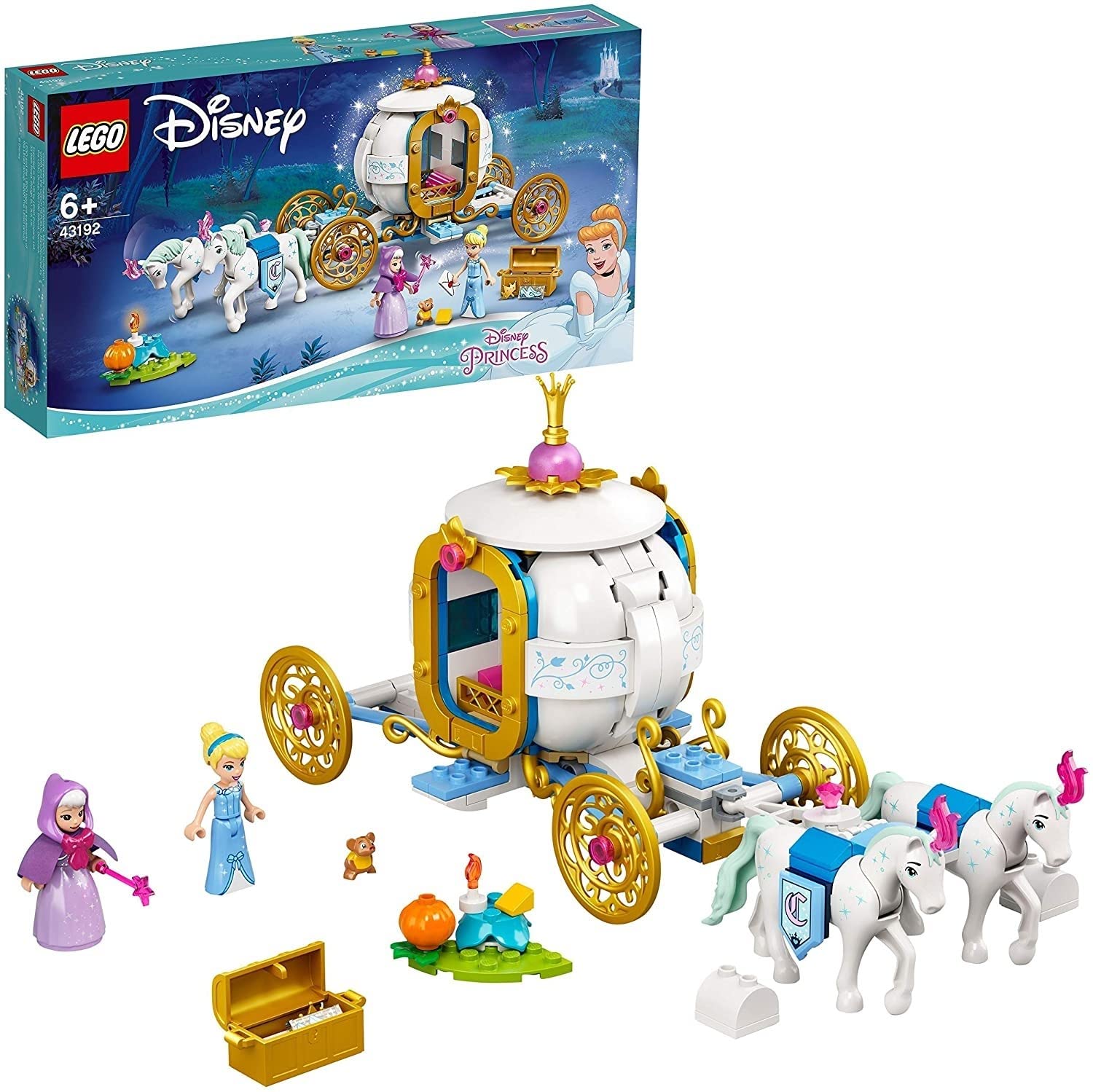 LEGO ǀ Disney 43192 Królewski powóz Kopciuszka; kreatywna zabawka do budowania w sam raz na prezent (237 elementów)