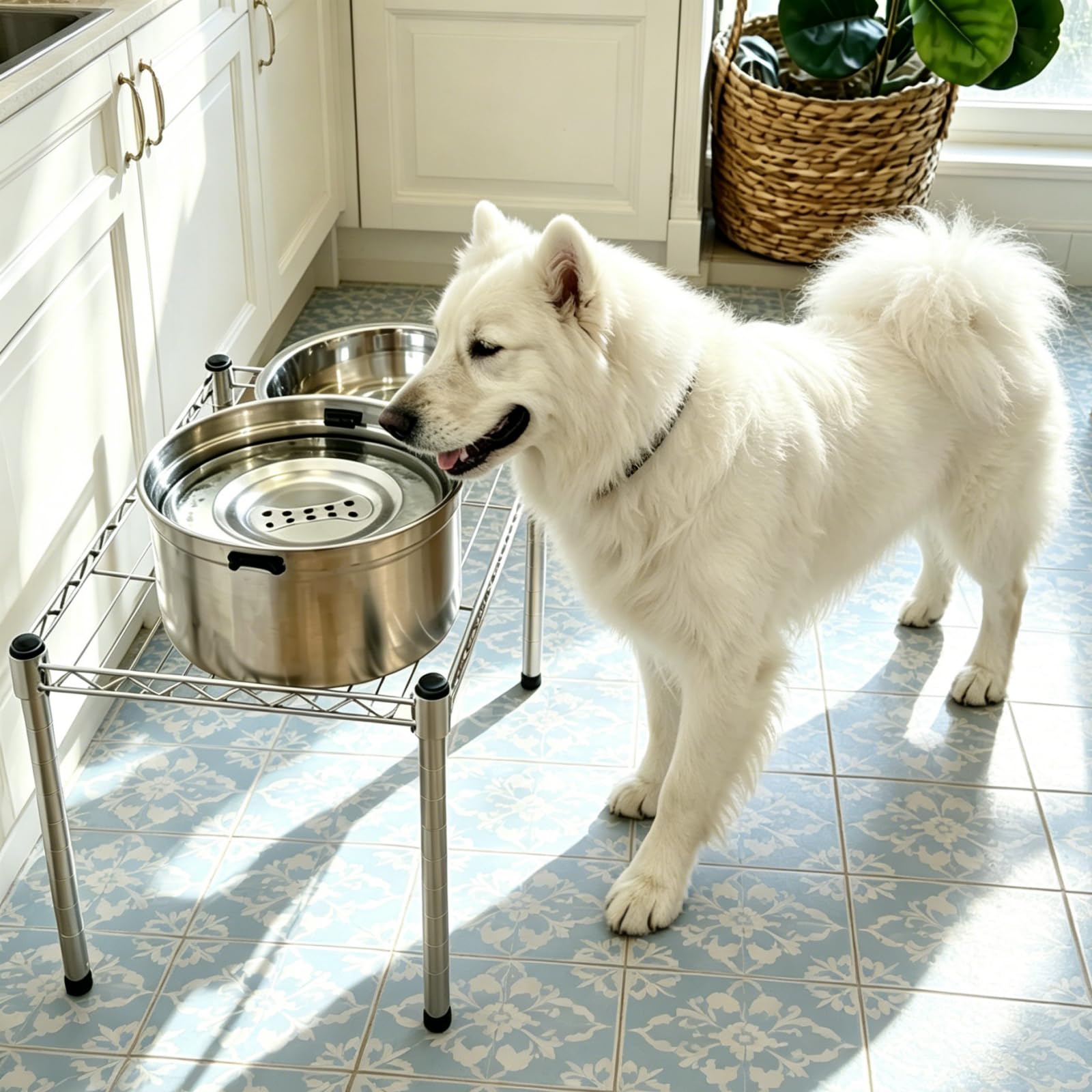 Set di 2 ciotole per cani rialzate, senza fuoriuscite, per razze medie, 2 ~ 2,5 tazze, ciotole per cani in acciaio inossidabile 304 con supporto regolabile rialzato in altezza da 17,8 cm, in metallo