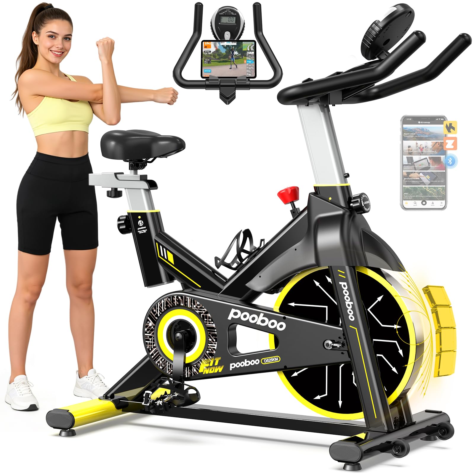 Exercise Bike, Adjustable Magnetic/Brake Pad Resistance Silent Belt Drive, Indoor Cycling Bike for Home Cardio, Fitness Stationary Bike with 350lbs/300lbs Weight Capacity &Upgraded Version Seat Solid Build 1