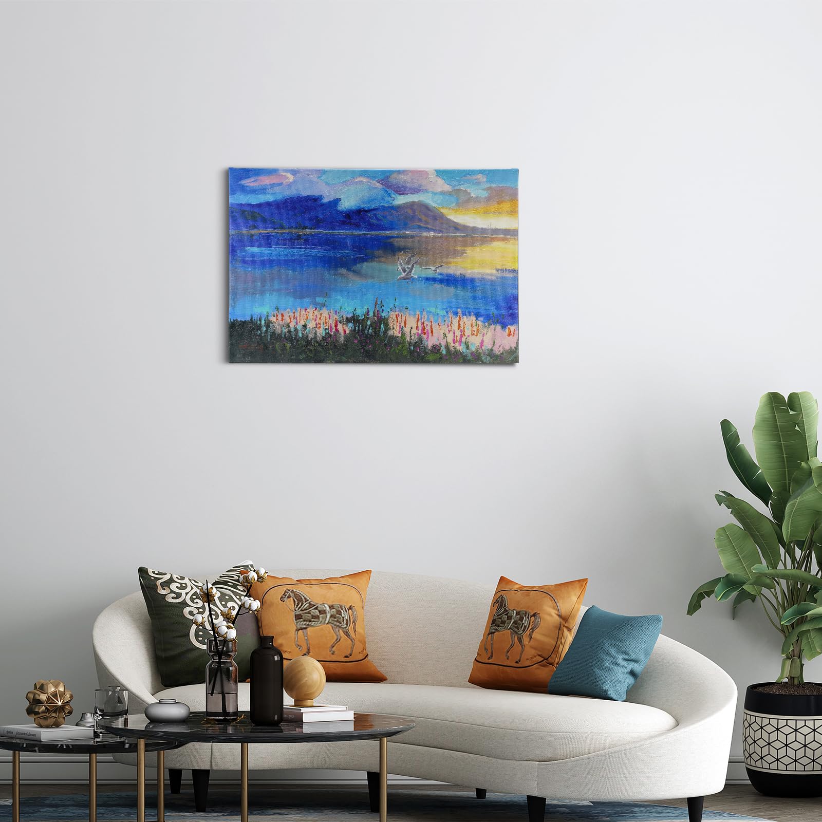 JBER Sztuka ścienna na płótnie, nowoczesne wydruki plakatów na ściany, do sypialni, salonu, dekoracja stołu, piękny prezent, oprawione, 60 x 40 cm (SunsetClouds)