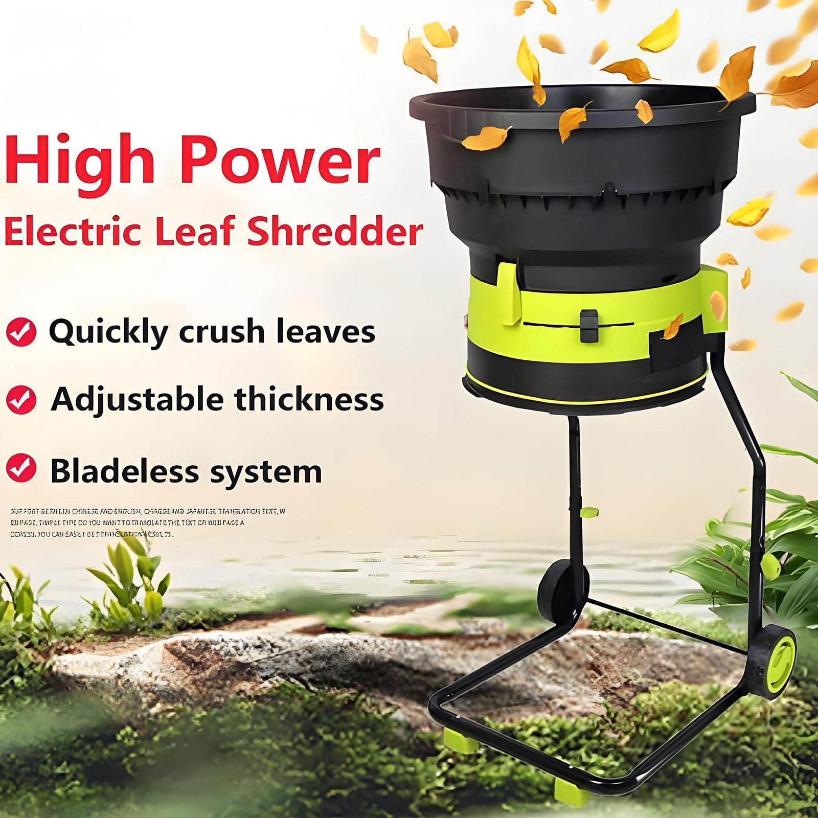 Trituradora De Hojas Eléctrica para Jardín, Trituradora De Hojas De 2500 W con Ruedas, Rastrillo De Hojas, Bolsa De Almacenamiento, Astilladoras De 8000 RPM,Powercord×10m