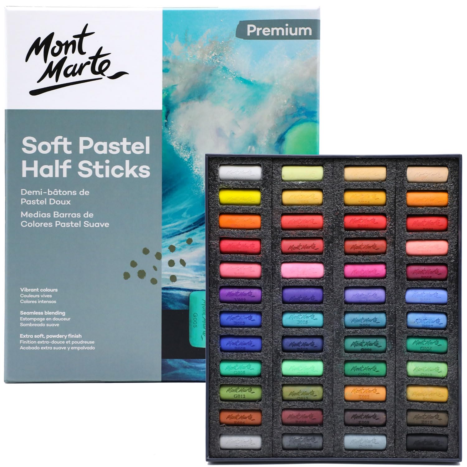 Mont Marte Weiche Pastellkreide, 48 Stück, Set mit 48 verschiedenfarbigen Pastellstäbchen, lebendig und mischbar, ideal für Kunst, Handwerk, Zeichnen, Skizzieren