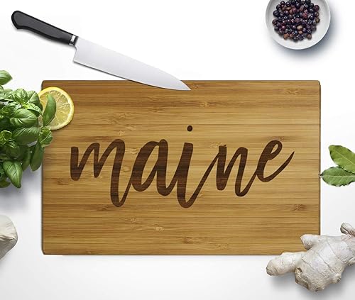 Miniatura 4 de Andaz Press Maine State - Tabla de cortar de madera de bambú, 9.5 x 6 pulgadas, caligrafía, paquete de 1, pequeña tabla de cortar grabada para