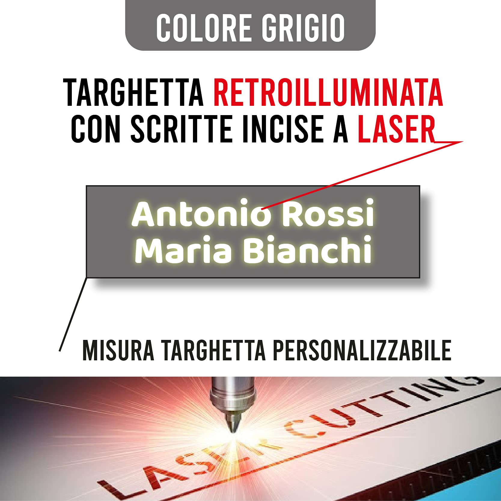 GFD - Targa Nome con misure personalizzate - Ideale per cassetta lettere, citofono e armadietti - Retroilluminata per citofoni e autoadesiva per altri usi - Made in Italy
