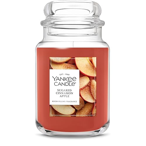 Yankee Candle Sugared Cinnamon Apple, Fall Scented Candle, 22oz Large Jar with up to 150 Hour Burn Time - Sugared Cinnamon Apple - New Large Jar