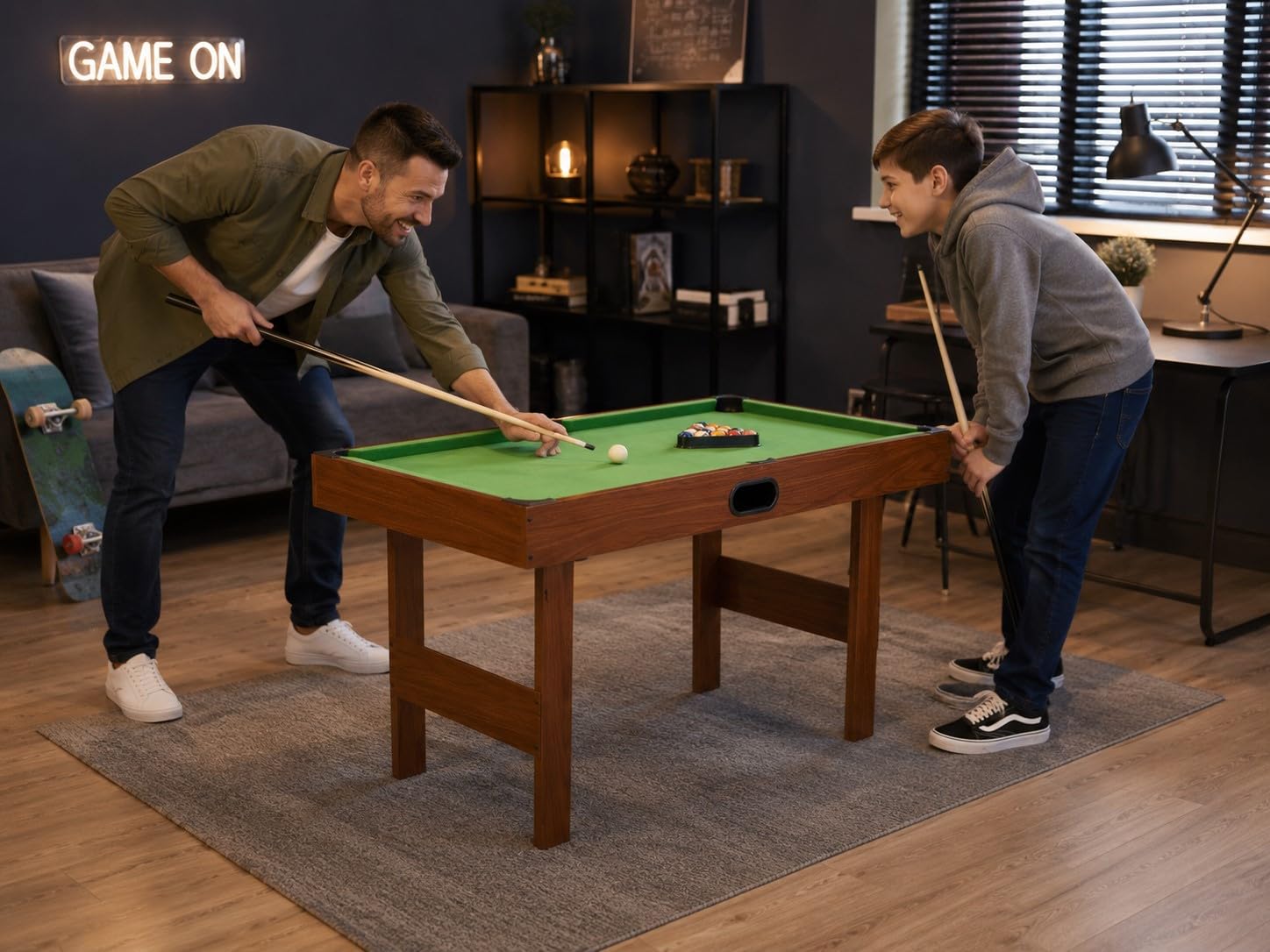 Spieltisch für Zuhause, Freizeittisch, Tischspiel, Tischkicker, Kickertisch, Tischfußball, Billardtisch, Poolbillard Multigame Tisch mit Zubehör für Hobbyraum und Spielzimmer