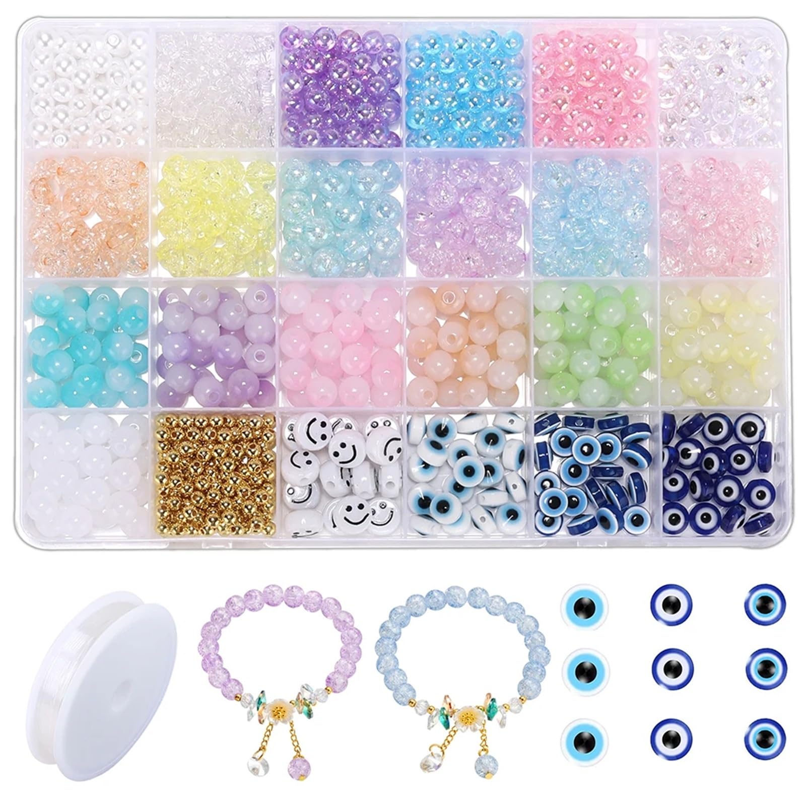 Bryske 2 Boxes 8mm Round Beads Bracelet Making Kit, Marble Turquoise Starfish for Women