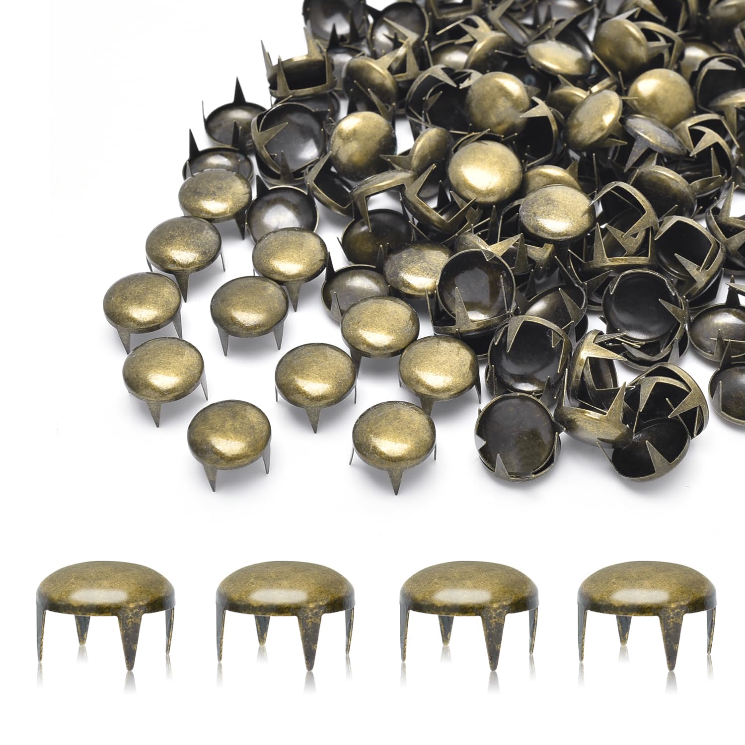 200pcs 10mm Round Dome Rivets Spike Studs Spots Nailhead Punk Rock DIY Leather Craft for Shoes Clothing Bag Parts Decoration (Antique Brass)
