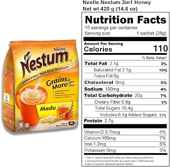 Nestle Nestum All Family 3-in-1 Instant Cereal Milk Drink and 1-Pack Snack Bundle (Milo or Koko Krunch, 30 g) - Low Fat Wholemeal Wheat, Rice & Corn Grits, Fortified Vitamins (Honey, 14 Sachets)