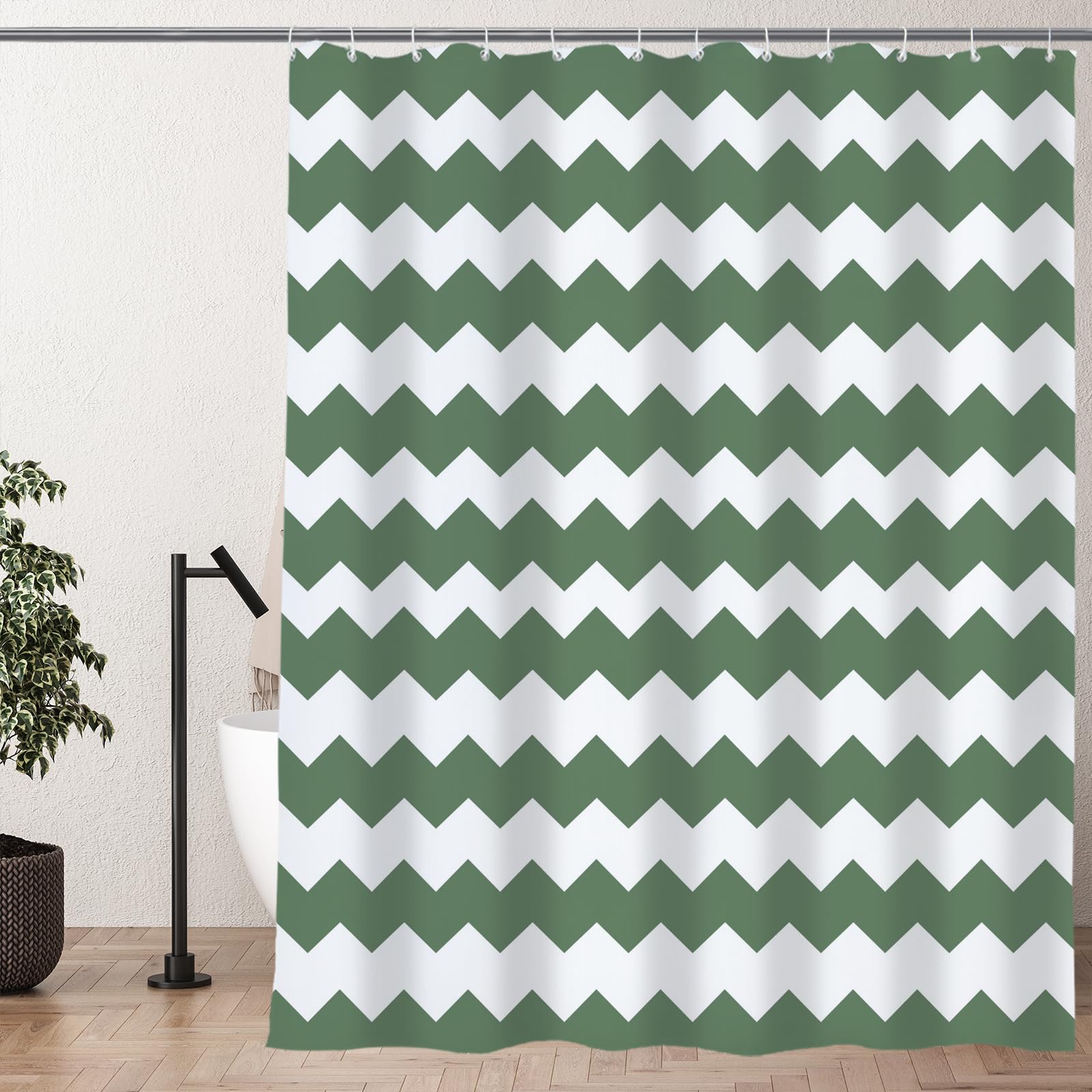 goodbath Striped Shower Curtain 180x180 cm for Bathroom Decor,Green White