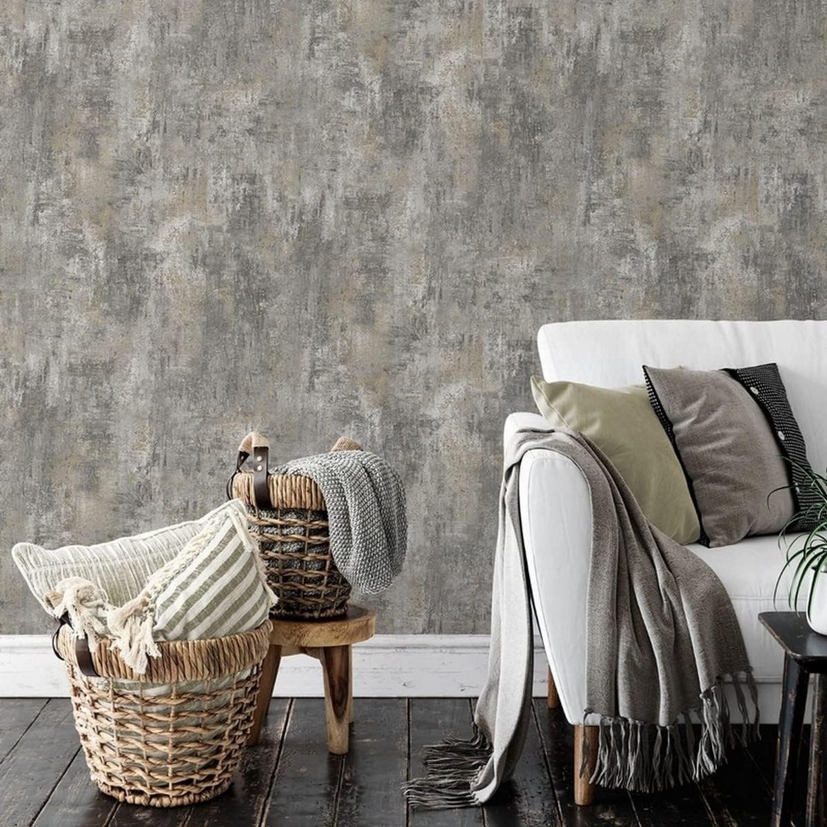 Muriva Cove Wallpaper - Modern Wallpaper for Living Room, Bedroom, Fireplace - Decorative Luxury Wall Paper with Distressed Pattern, Textured Finish & Metallic Detailing