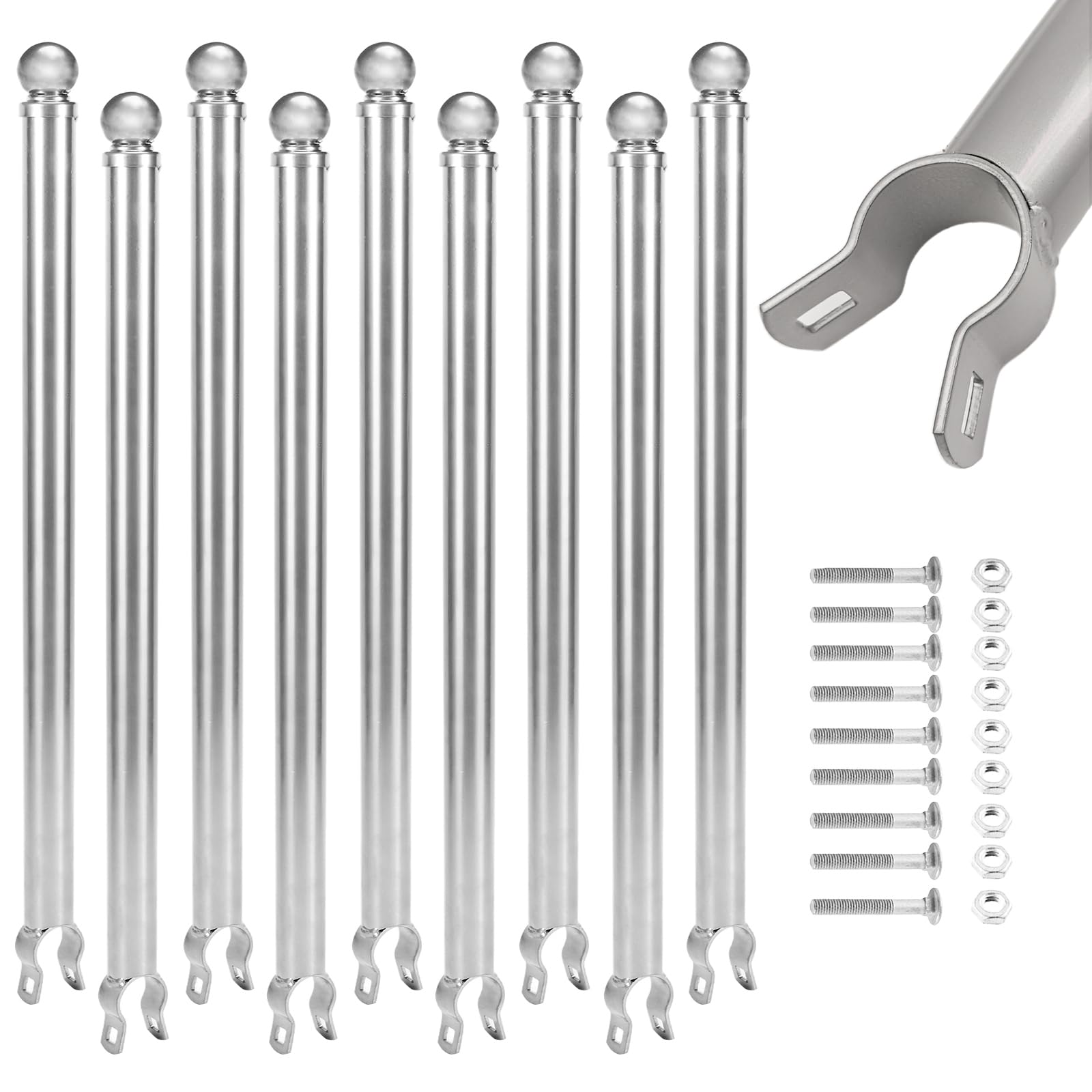 9 Pack Chain Link Fence Extension, 25" Fence Extension Height, Galvanized Post Extender for Dogs (1-3/8",Silver)