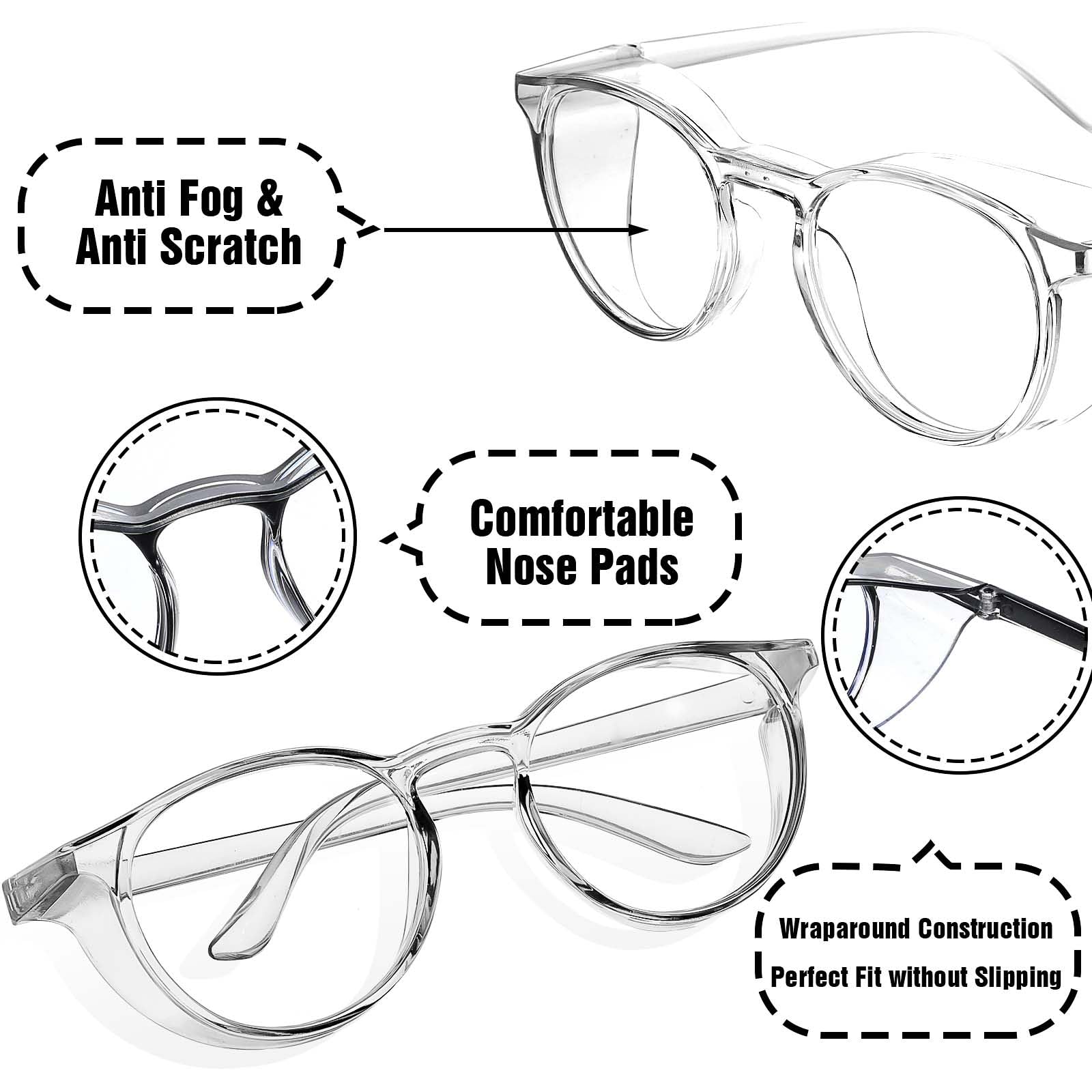 YUXIANLB Safety Glasses Anti Fog Goggles for Nurses Women Protective Eyewear 2 Pack Eye Anti Dust Protection Glasses for Women Men (Gray&Black) - Image 3
