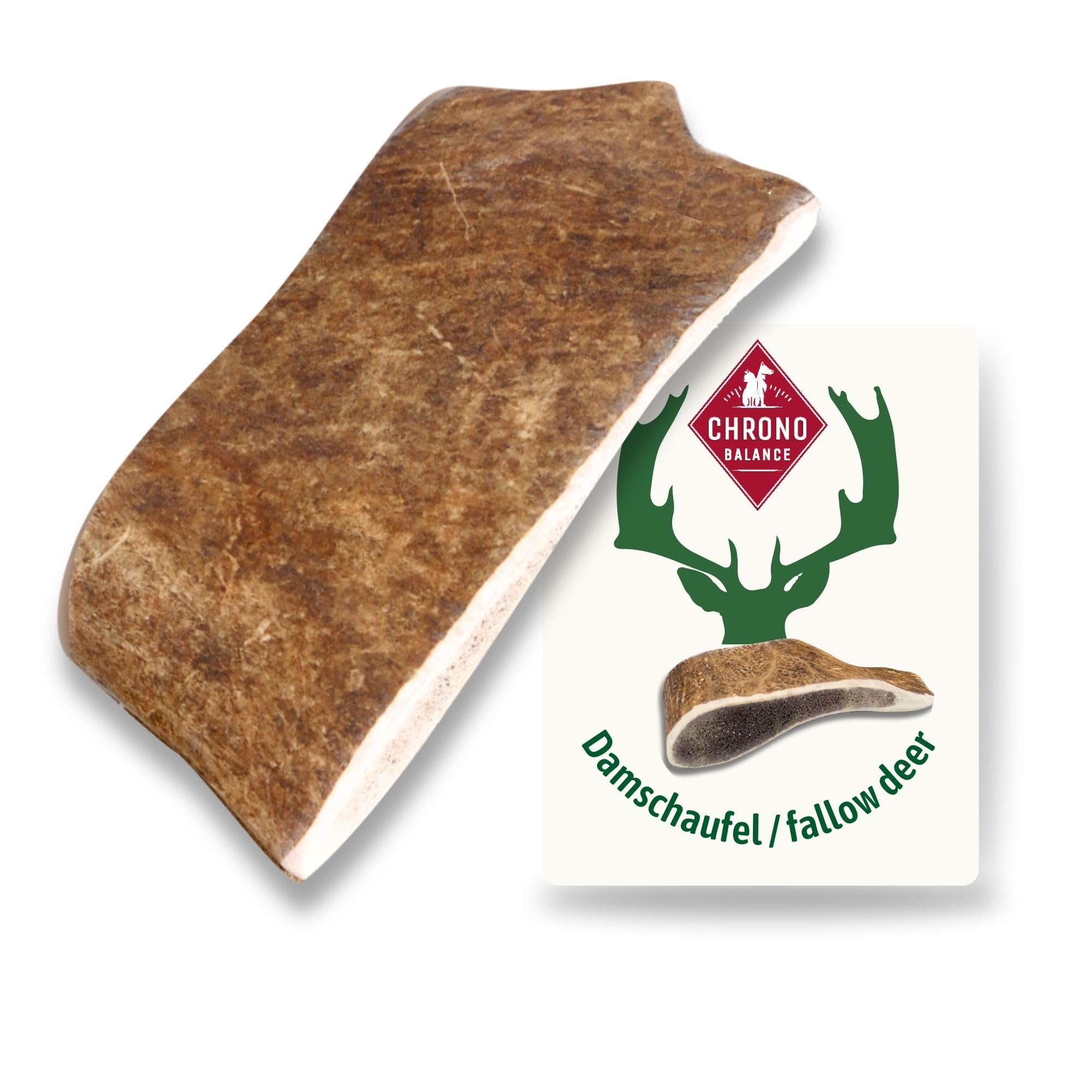 ChronoBalance® L Damwild Hirschgeweih für Hunde Kauspielzeug: 100% Hirschgeweih echt Hundespielzeug zur Zahnpflege, Hunde Kauartikel, Kausnack Hund mit Mineralstoffen & Nährstoffen, L (1er Set)