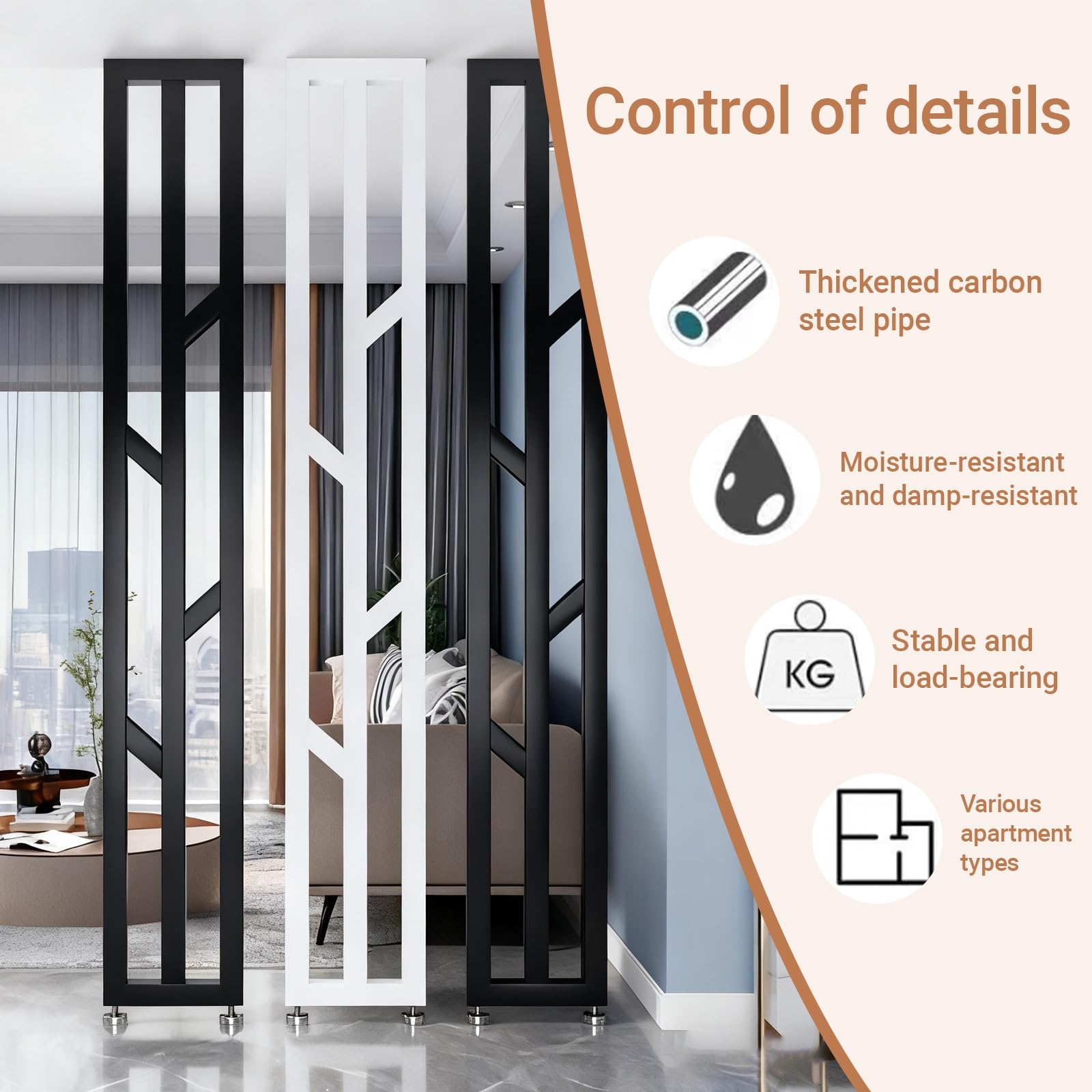 Lot de 3 séparateurs de pièce réglables – Panneaux de séparation du sol au plafond sans perçage pour une décoration d'intérieur élégante et une séparation polyvalente de l'espace