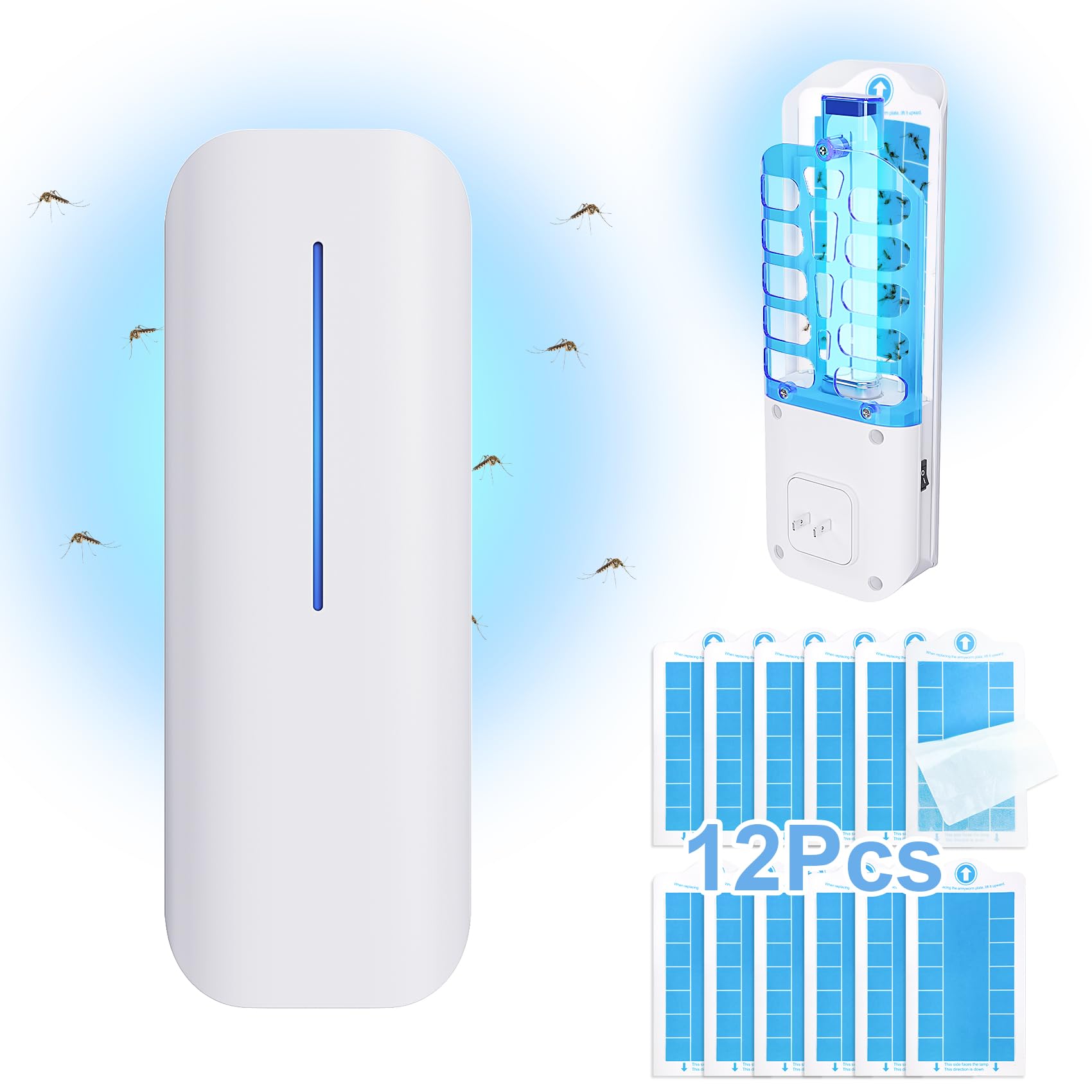 Fruit Fly Traps for Indoors Plug-in Gnat Traps for House Indoor Gnat Killer Indoor Fly Trap with UV Light Flying Insect Trap with 10 Sticky Glue Bug Catcher for Home Office