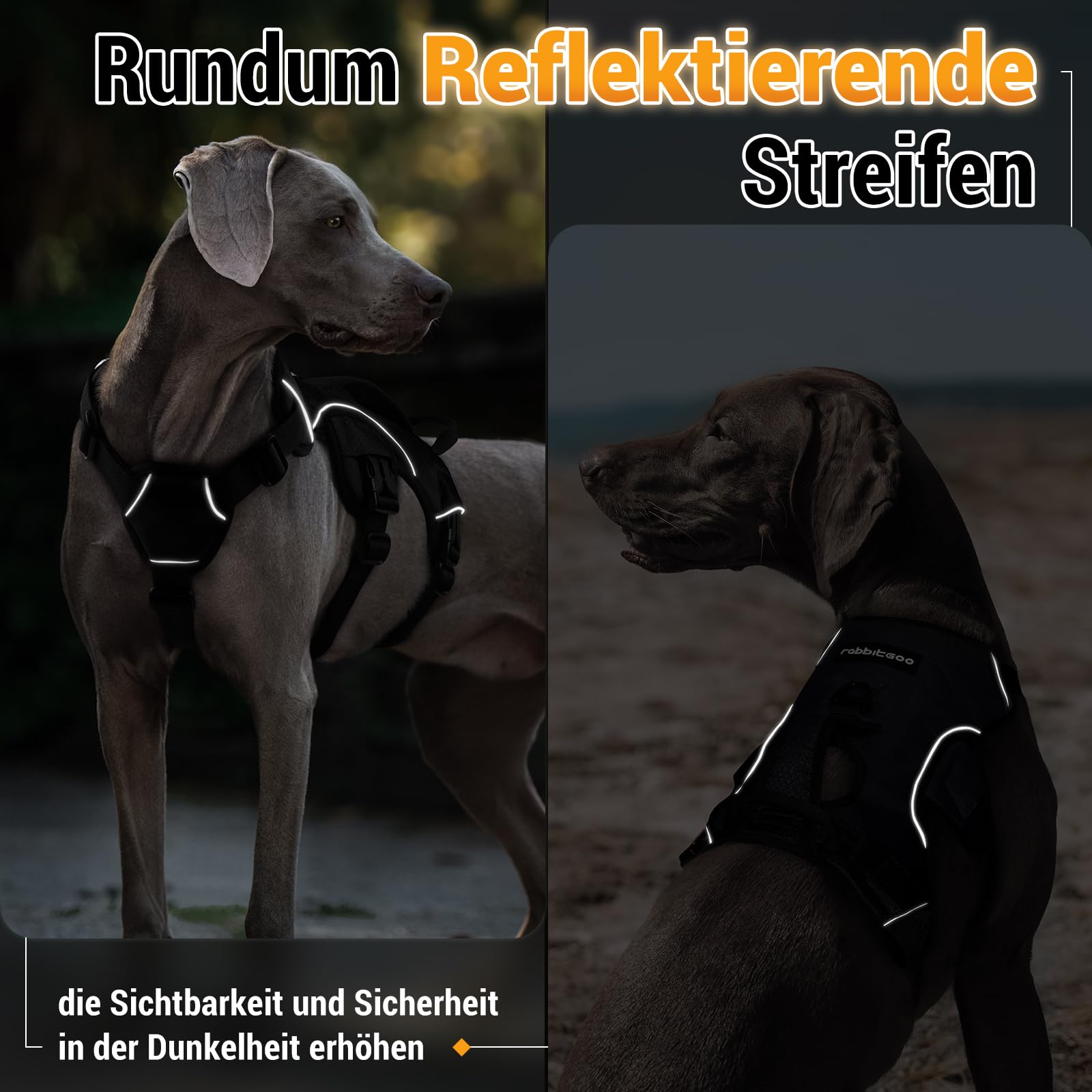 rabbitgoo Ausbruchsicheres Hundegeschirr Mittelgroße Hunde mit Griff, Anti Zug Sicherheitsgeschirr Hund Atmungsaktiv, Verstellbare Brustgeschirr, Gepolstertem Hundeweste, Panikgeschirr, Schwarz M