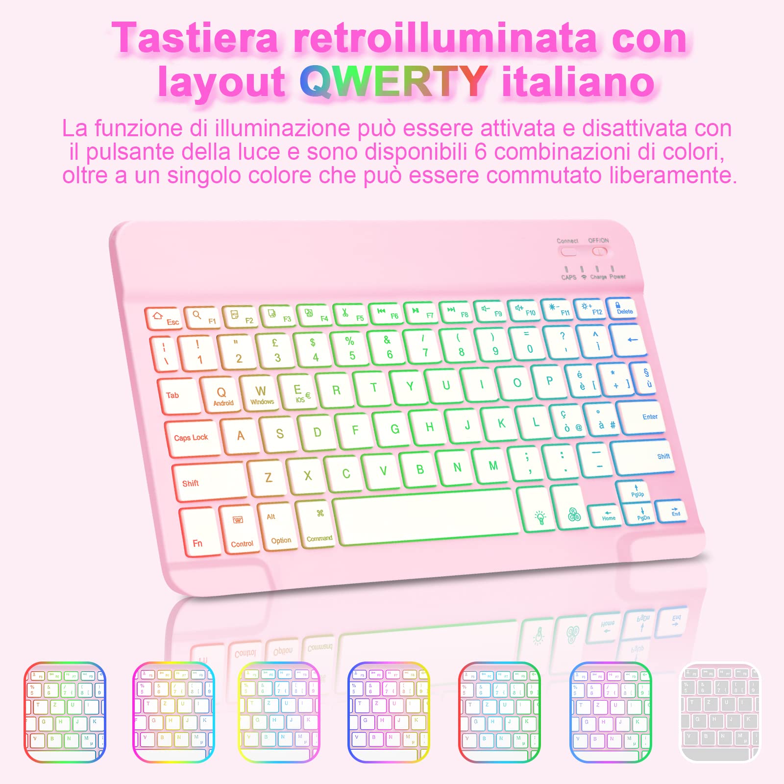 Bettdow Tastiera Custodia per Samsung Galaxy Tab S10 Lite/S10 FE 10.9" 2025, Layout Italiano Tastiera Retroilluminata Staccabile e Cover Custodia per Tab S10 Lite/S10 FE/S9 FE 10.9"/Tab S9 11", Rosa
