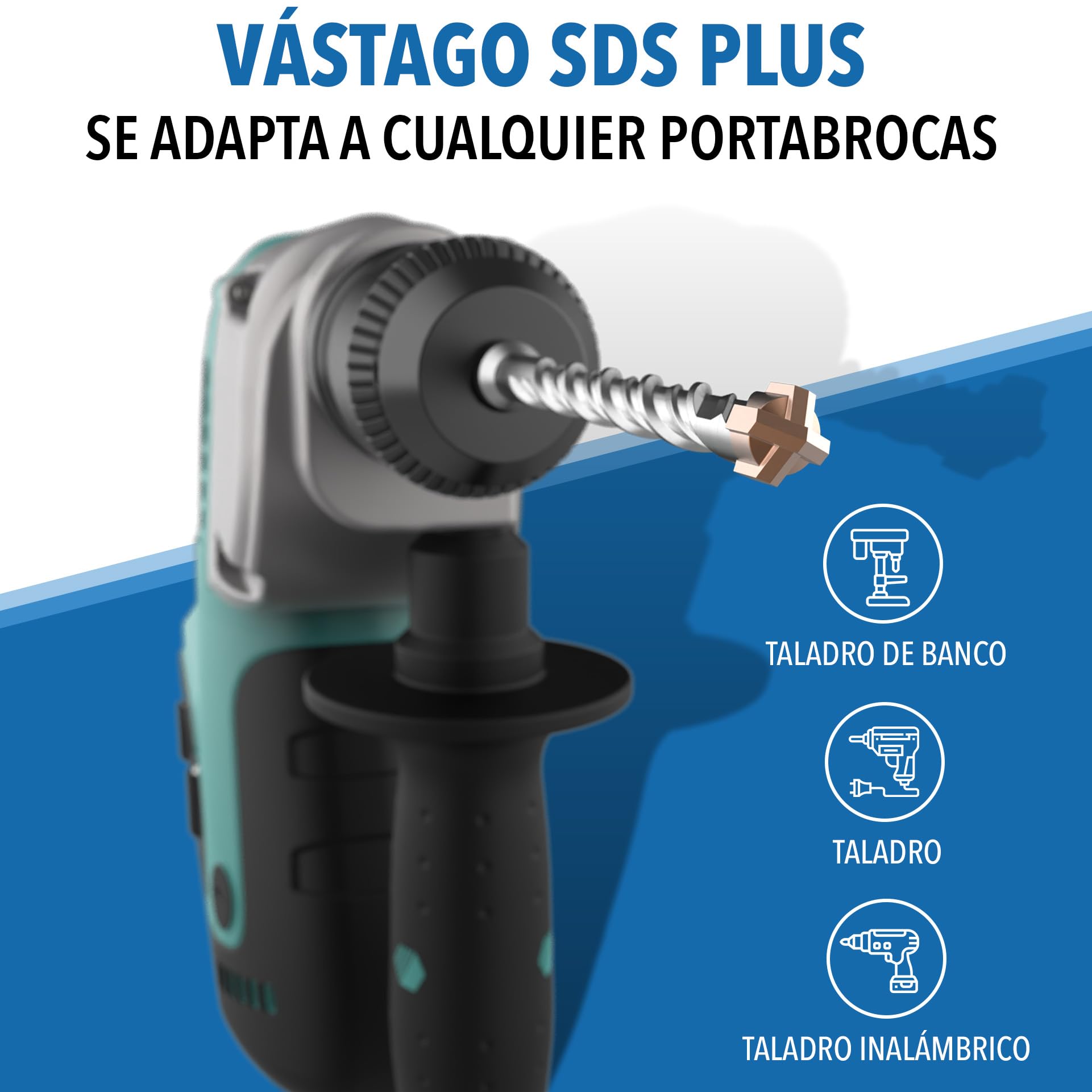 SDS Plus - Juego de brocas para hormigón, 7 piezas, incluye caja, diámetro de 5, 6, 6, 8, 8, 10, 12 x 156 mm, juego de brocas profesionales para hormigón, piedra y mampostería