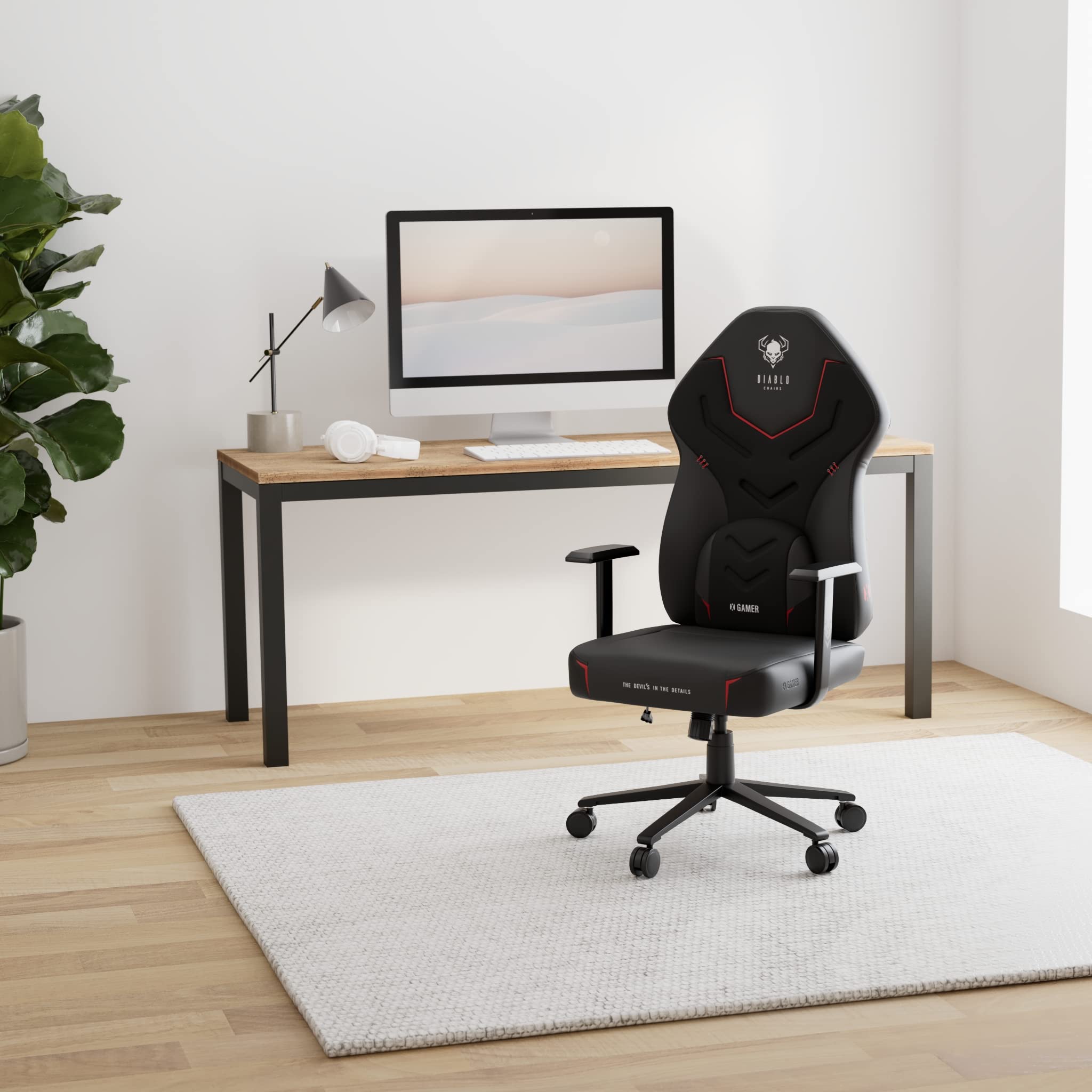 Diablo X-Gamer 2.0 Silla Gaming Gamer de Oficina Tela Diseño Ergonómico Cojín Lumbar Apoyabrazos Cómodos (Negro-Negro)