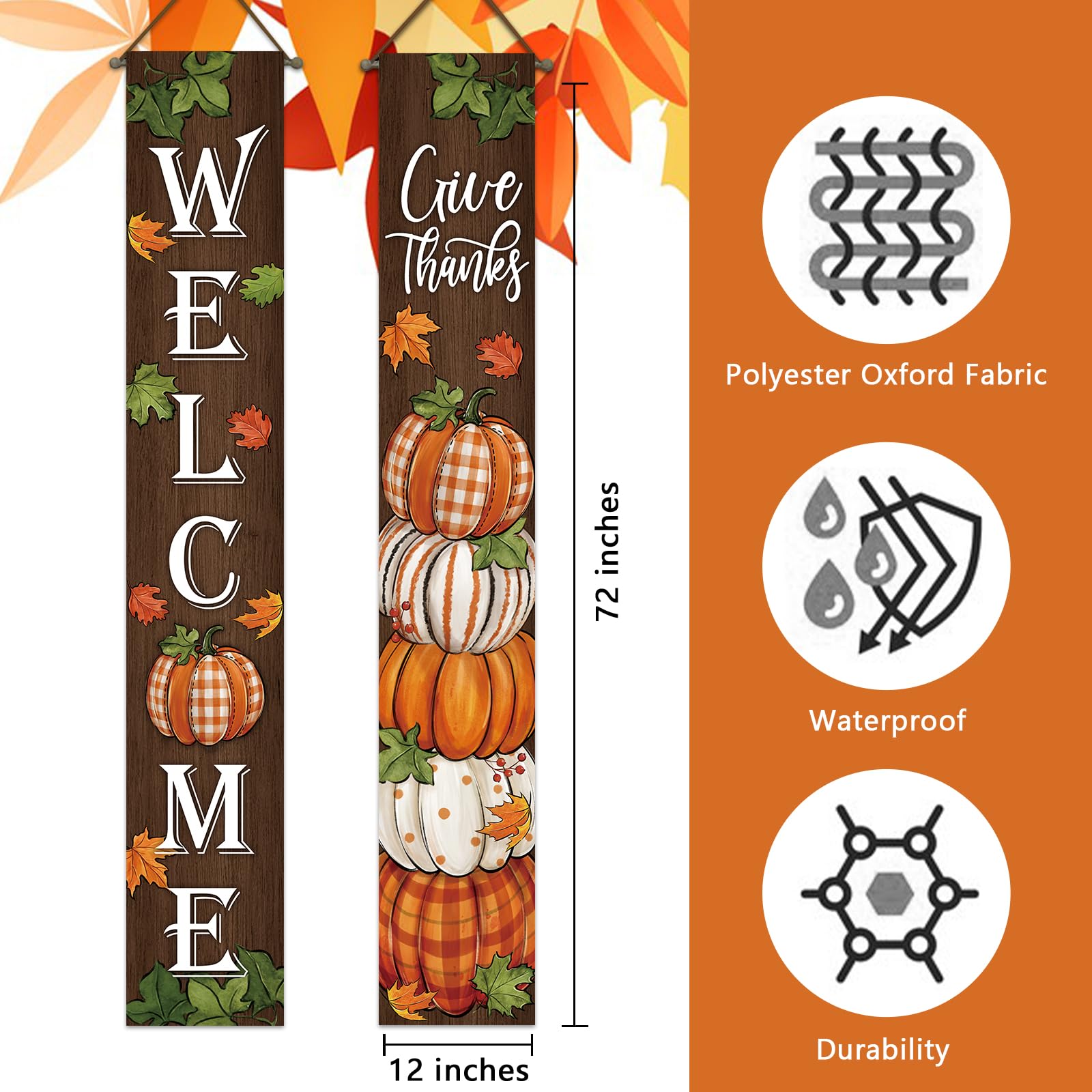 Preboun Weihnachts & Thanksgiving Banner Set – 4 Stück, Je 180x30 Cm, Mit LED-Lichtkante Für Veranda, Tür & Outdoor
