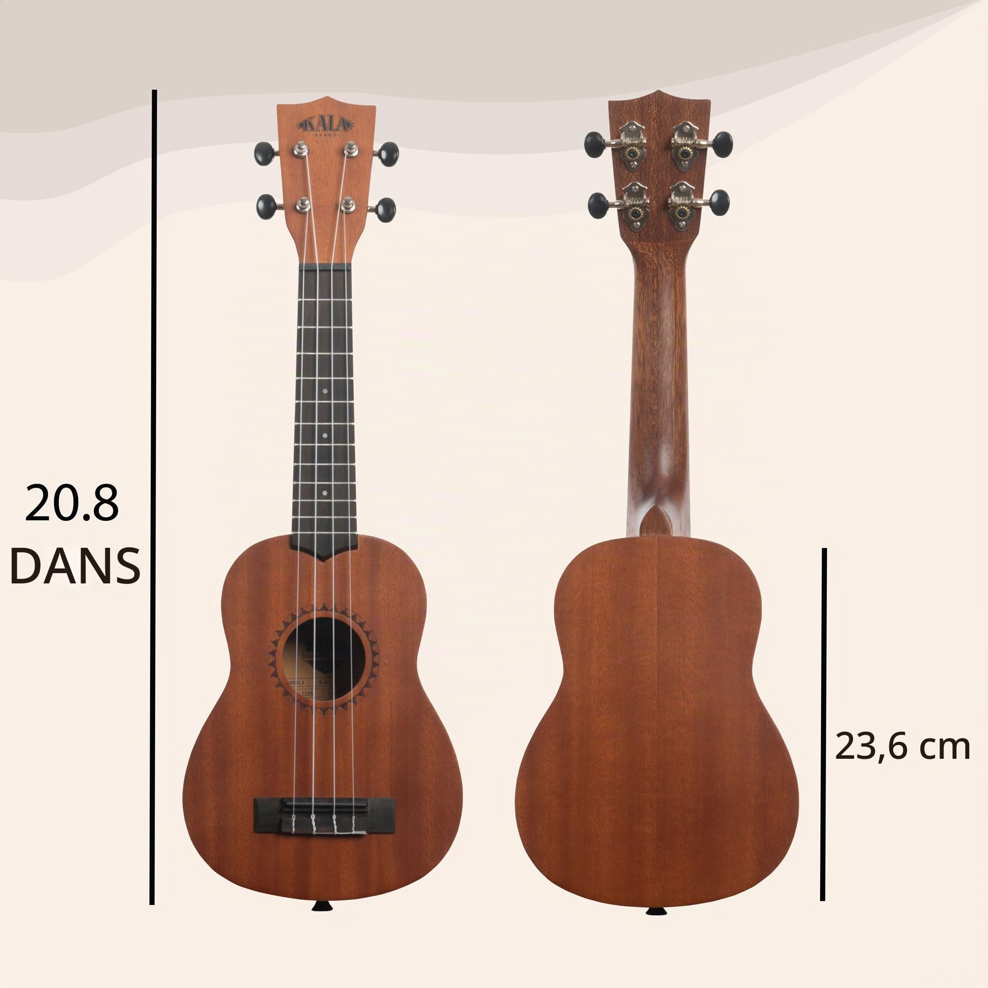 Kala - KALA-LTP-S - Ukulélé Soprano Adultes Étudiants et Débutants, Ukulélé École intermédiaire en Acajou et Palissandre avec étui souple et guide d'introduction inclus