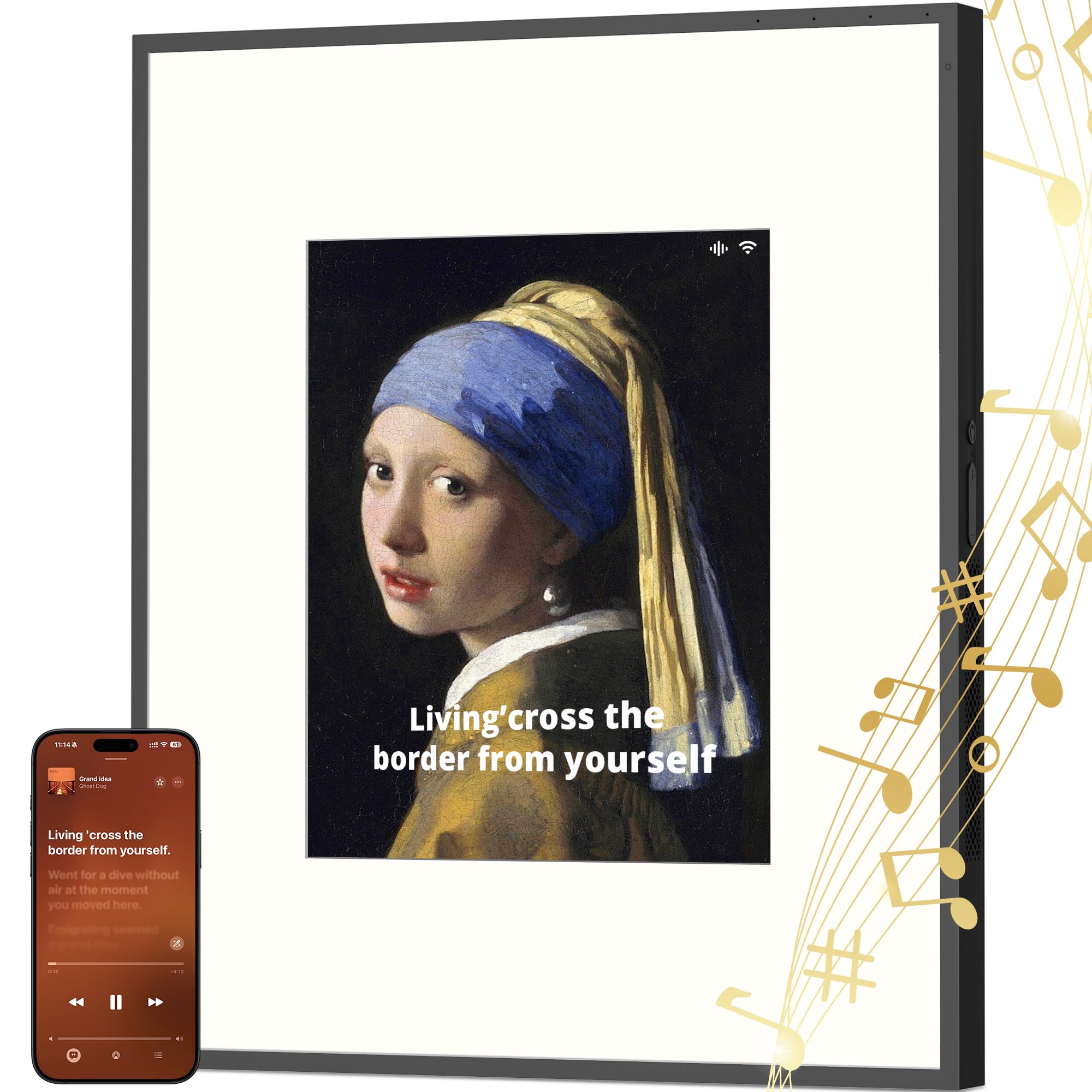 Dragon Touch Music Frame Bluetooth Speaker &amp; Wi-Fi Digital Picture Frame, Hi-Fi 6-Speaker Wall-Mount or Tabletop Art Frame, Dynamic Lyrics Display for Home Decor, Supports Spotify &amp; Apple Music