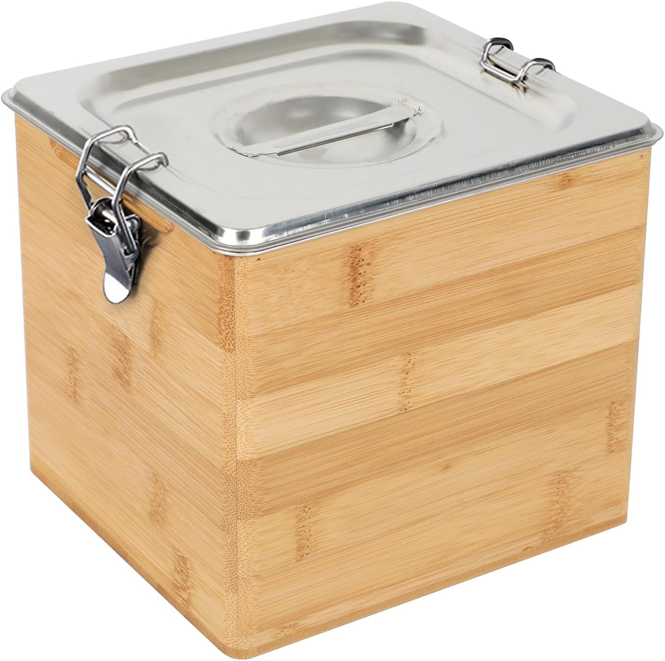 Biomülleimer Küche Bambus aus Holz & Edelstahl, 4,5L Komposteimer für Küche mit Deckel, Herausnehmbarer Einsatz Biomüll Behälter für Küche Arbeitsplatte, Büro, Spülmaschinenfest (3L)
