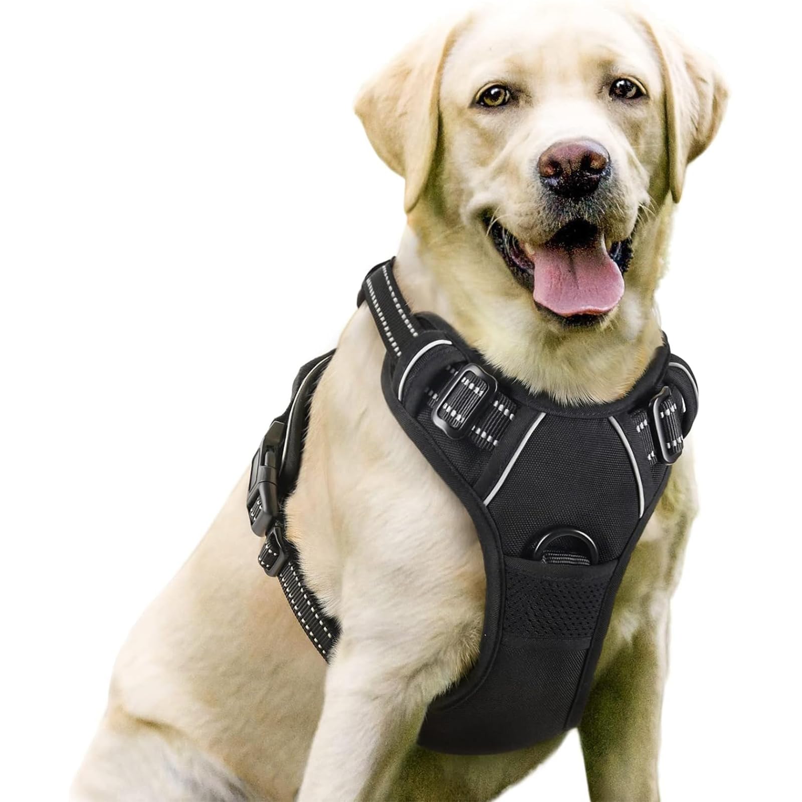 THE WHITE SHOP Dog Harness, No-Pull Pet Harness with 2 Leash Clips, Adjustable Soft Padded Dog Vest, Reflective No-Choke Pet Oxford Vest with Easy Control Handle for Large Dogs/Black/M
