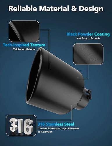 Miniatura 5 de RP Remarkable Power, punta de escape de 5" de entrada, 10" de salida, 15" de largo, borde laminado de acero inoxidable de 20 grados, punta de escape